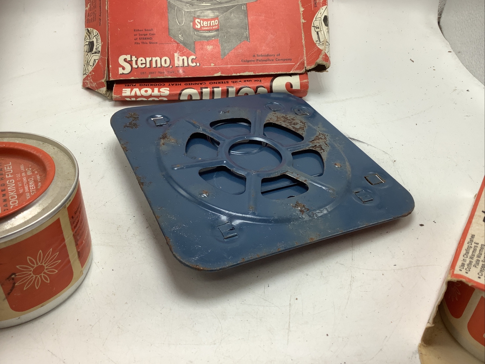 Bundle Vintage Sterno Folding Cook Stove No. 33 w/ Box and 4 cans cooking fuel