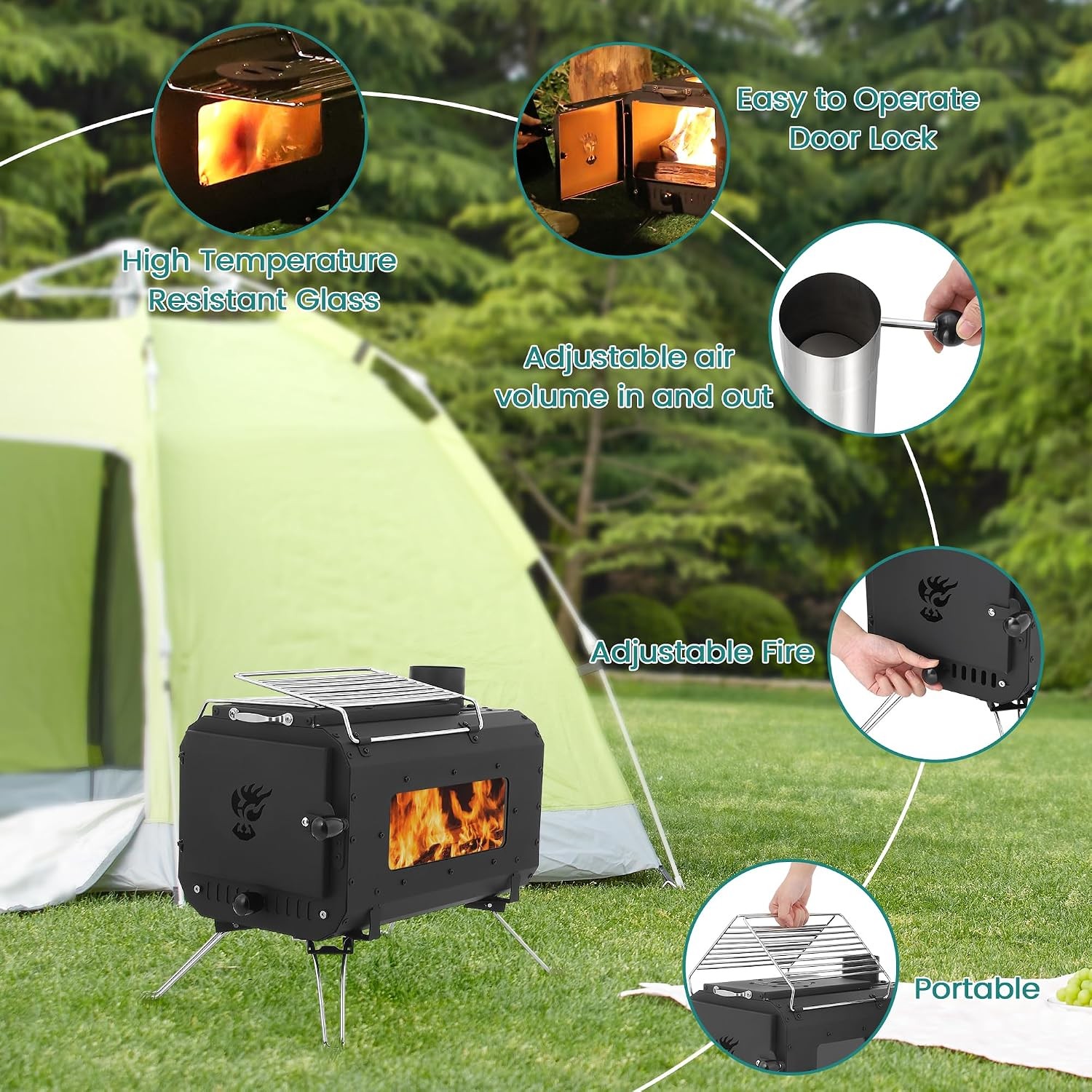 Tent Stove Outdoor Portable Wood Burning Camping Heating