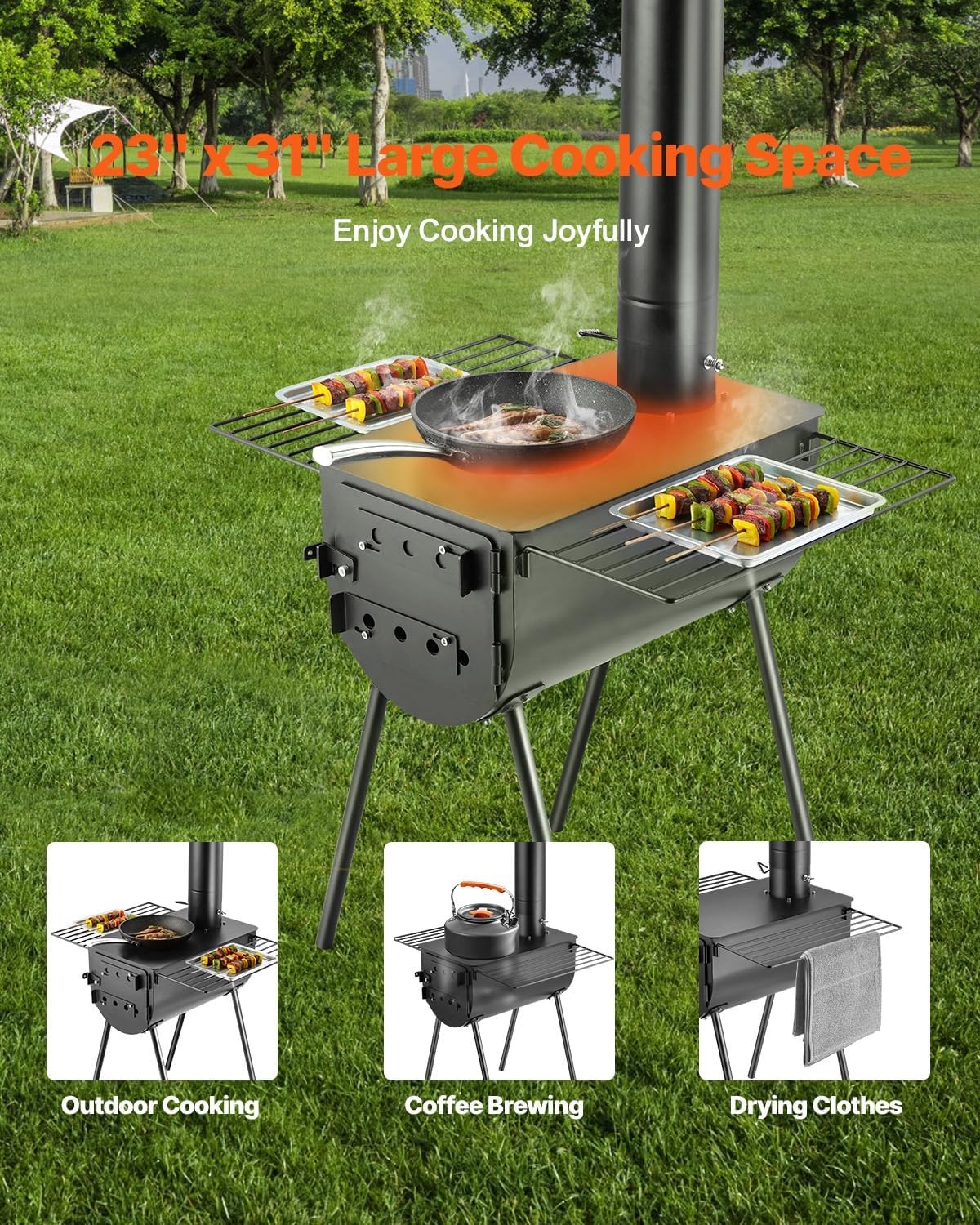 VEVOR 118″ Camping Wood Stove Portable Alloy Steel Tent Stove