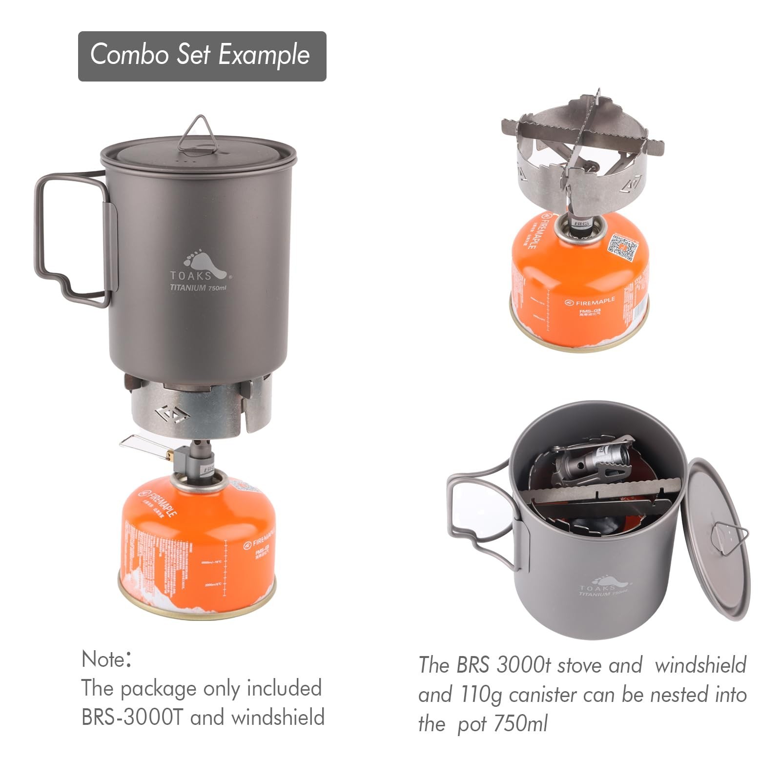 BRS Stove BRS-3000T Stove and Windscreen Ring Combo Set with Cross-stand Tita…