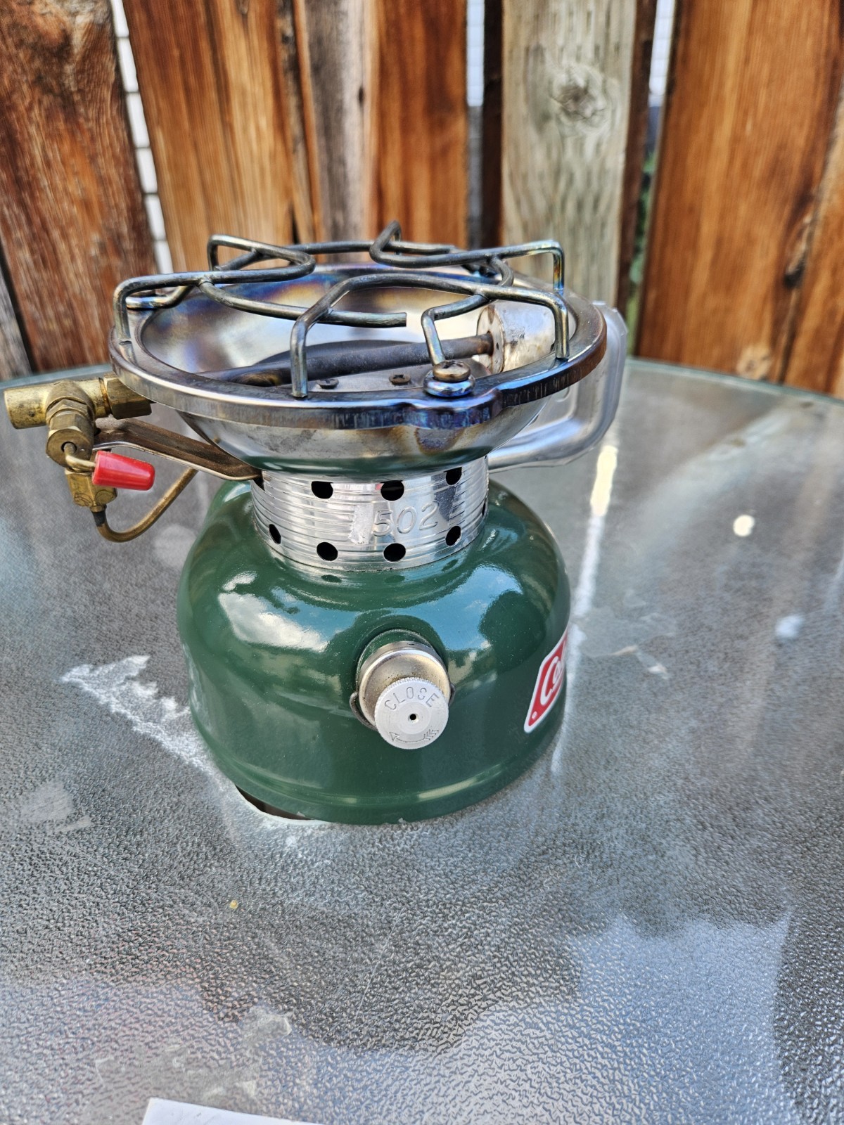 1974 COLEMAN 502 Single Burner Camp Stove With Aluminum Cook Kit Case Heat Drum