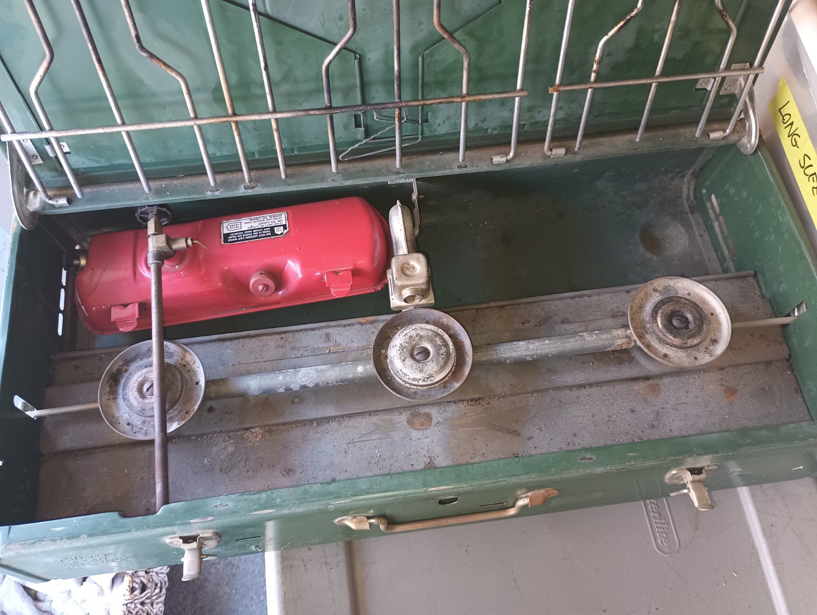 Vintage COLEMAN 426D CAMP STOVE 60s 3 Burner Green Made USA Wichita