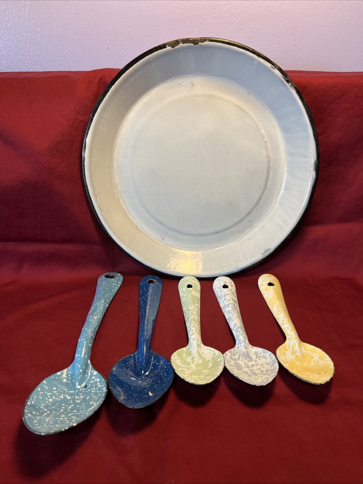 Enamel Camping Plate Serving Spoons & Crow Canyon Spoons Mixed Lot of 6 GUC