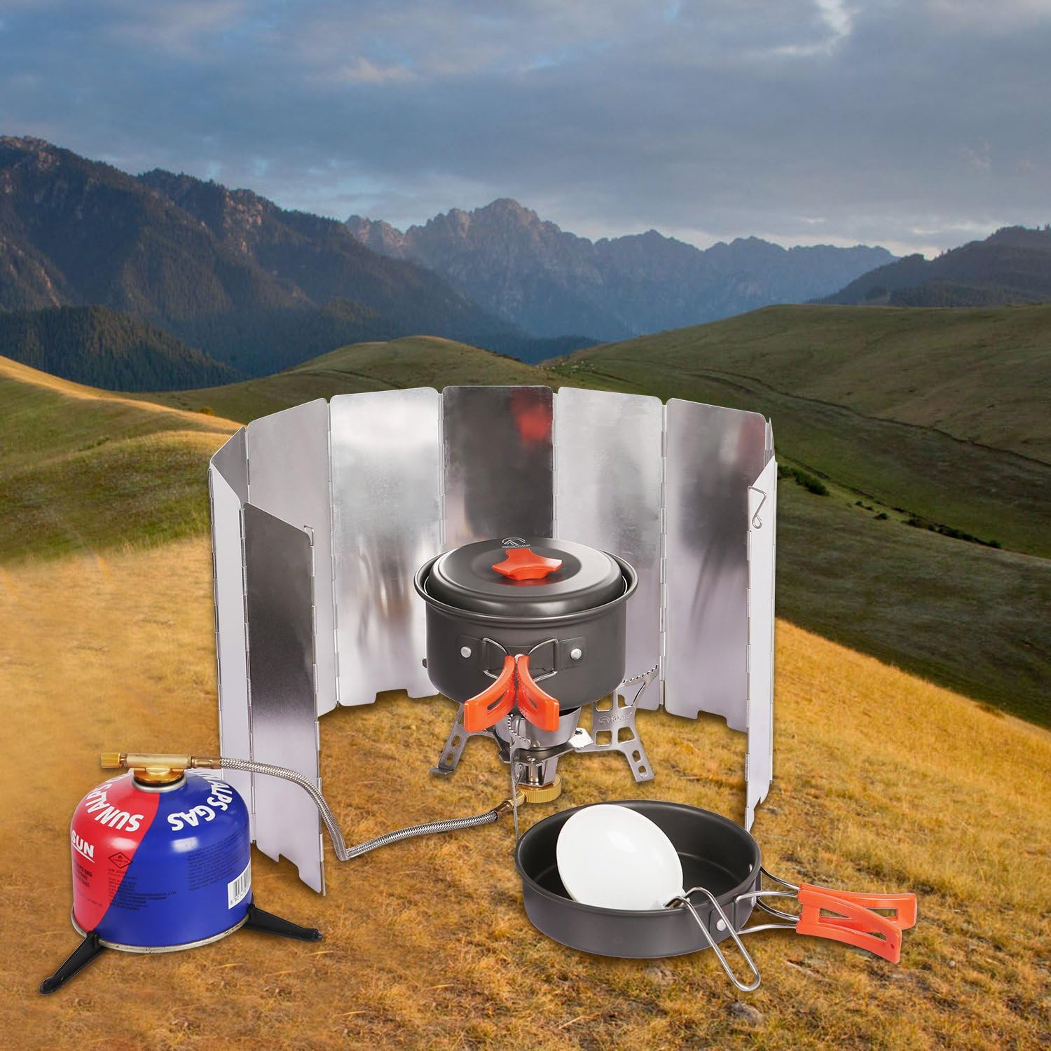 Folding Outdoor Stove Windscreen, 10 Plates Aluminum Camping Stove Windshield wi