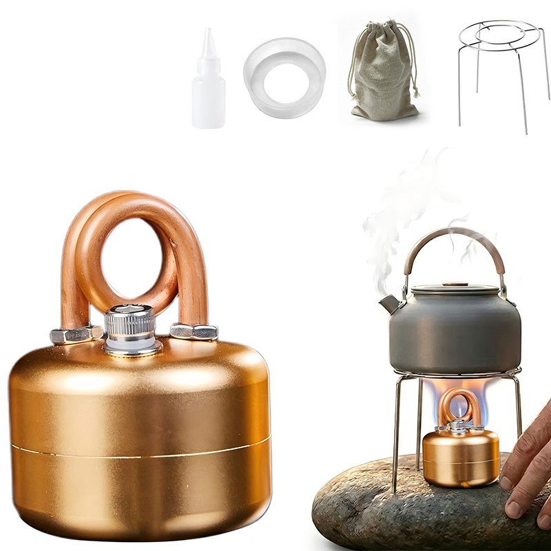 Mini Alcohol Camping Stove Lightweight Brass & Aluminum Spirit Burner with Stand