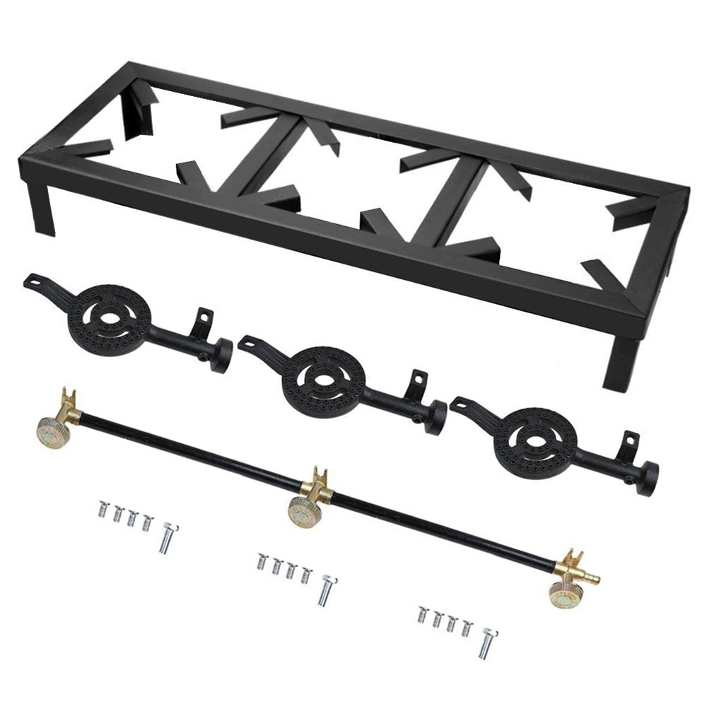 Cast Iron 3 Burner Portable Outdoor Camping Stove Propane Gas LPG BBQ Cooker
