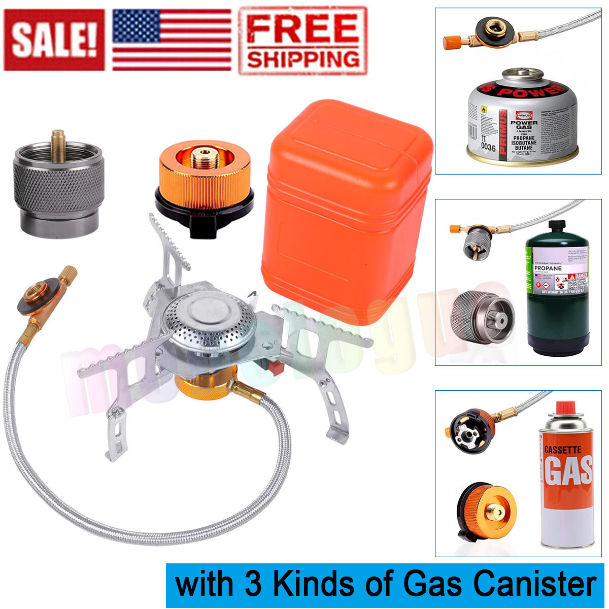 3700W Portable Backpacking Camping Gas Stove +Piezo Ignition Burner Case/Adapter