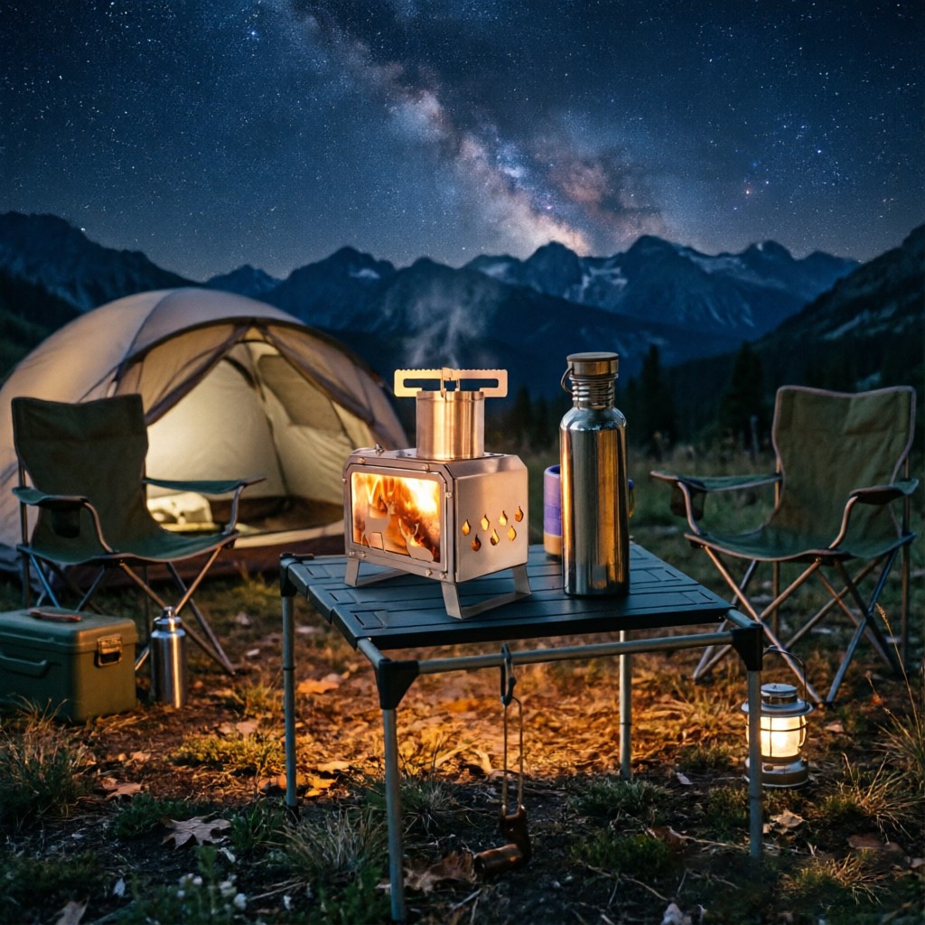 Portable Deer Pattern Wood Burning Stove Stainless Steel Camping Firewood Stove
