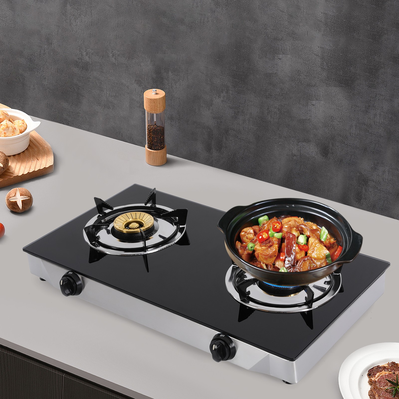 2-Burner Gas Stove Countertop Portable Auto Ignition Stove 28.35×14.96×3.15 inch