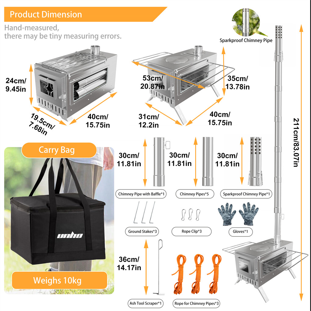 Stainless Steel Camp Tent Stove Log Wood Burning Stove for Outdoor Tent Shelters