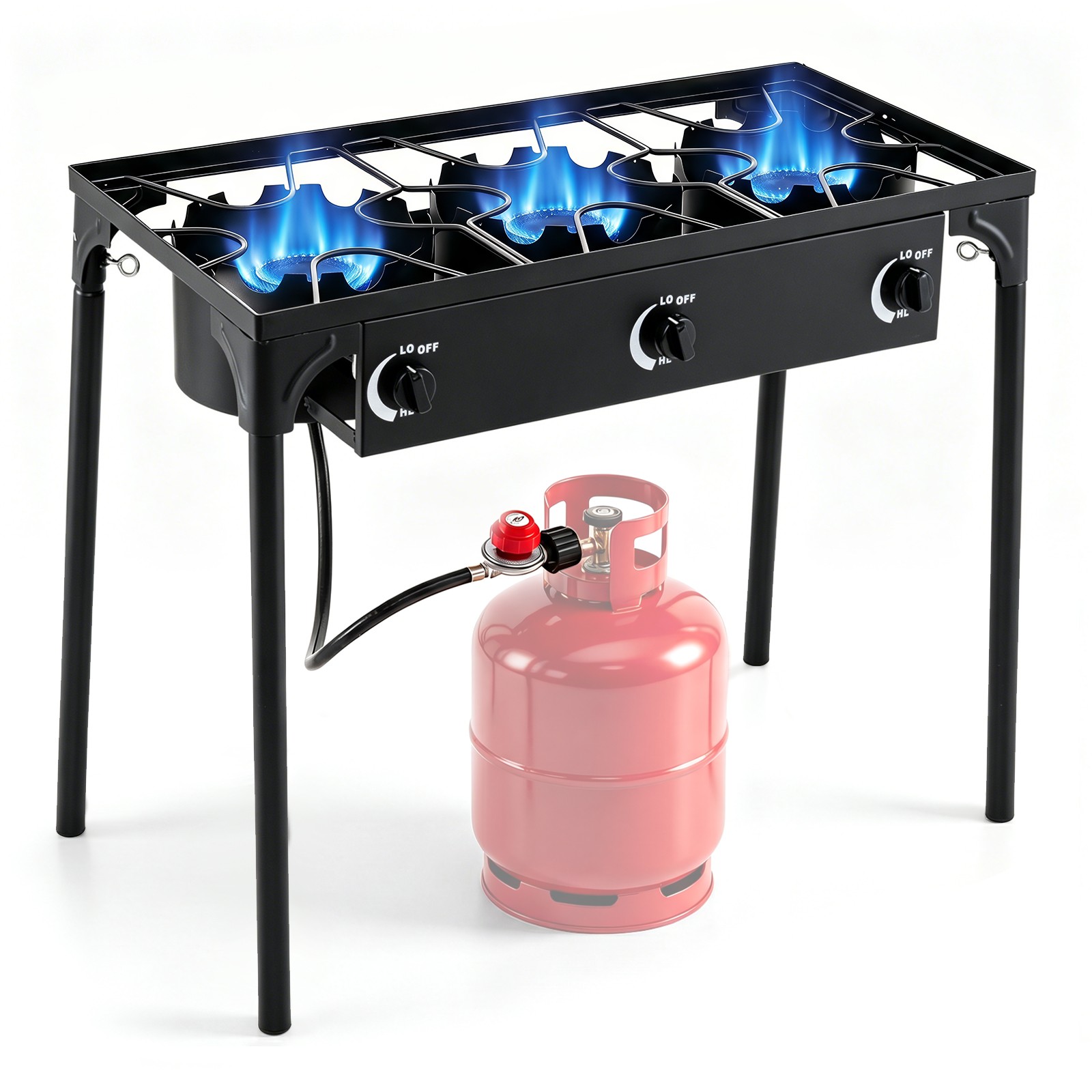 3 Burner Outdoor Propane Gas Stove w/Adjustable Regulator & Hose 240000 BTU