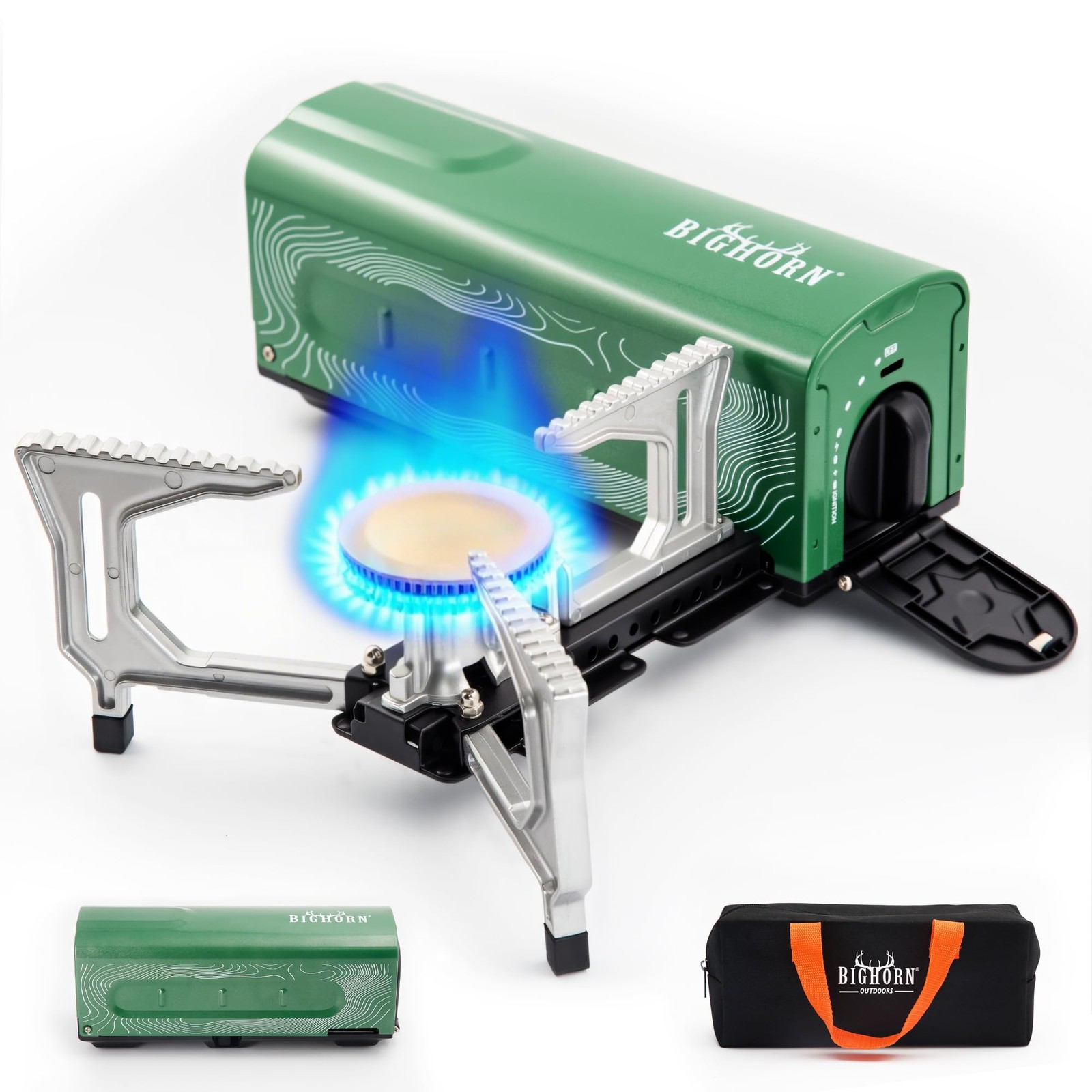 BIG HORN OUTDOORS Butane Camping Stove, Portable Folding Gas Burner with Carr
