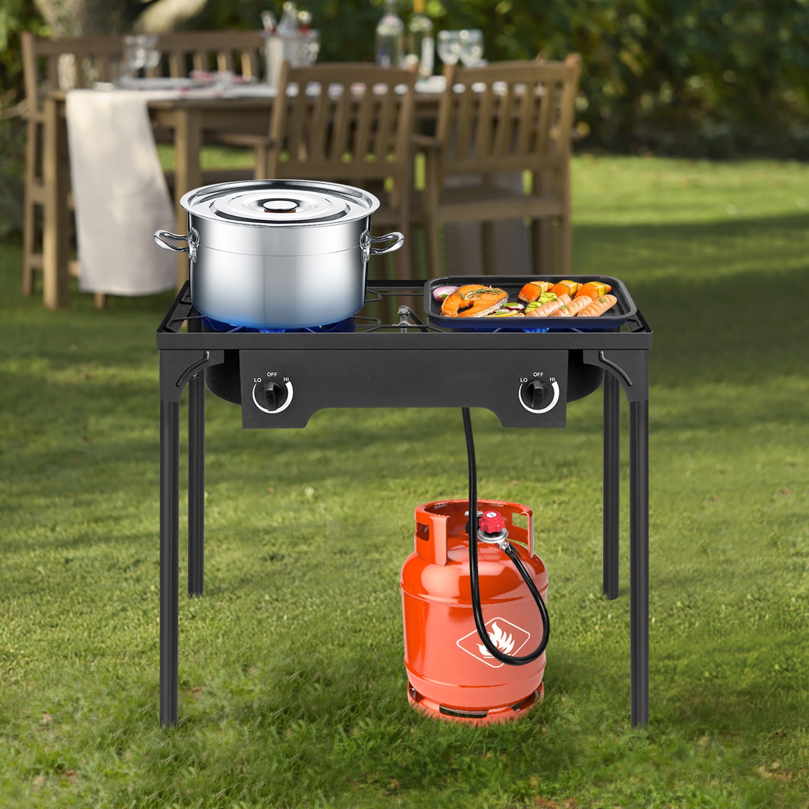 ZOKOP Outdoor 150000 BTU Stove Propane Double Burner Portable Cooker BBQ Grill