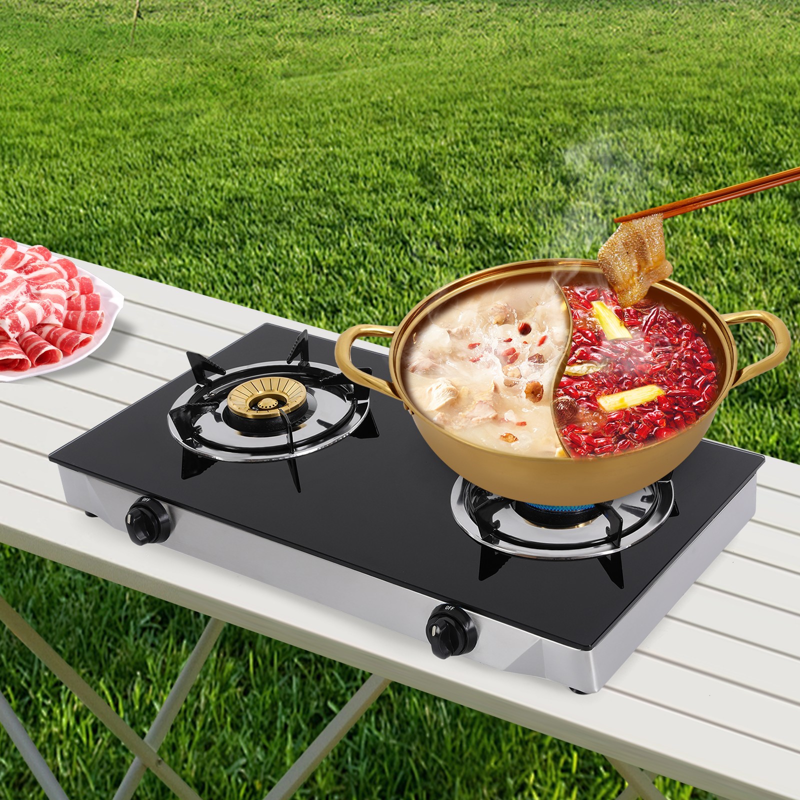 2-Burner Gas Stove Countertop Portable Auto Ignition Stove 28.35×14.96×3.15 inch
