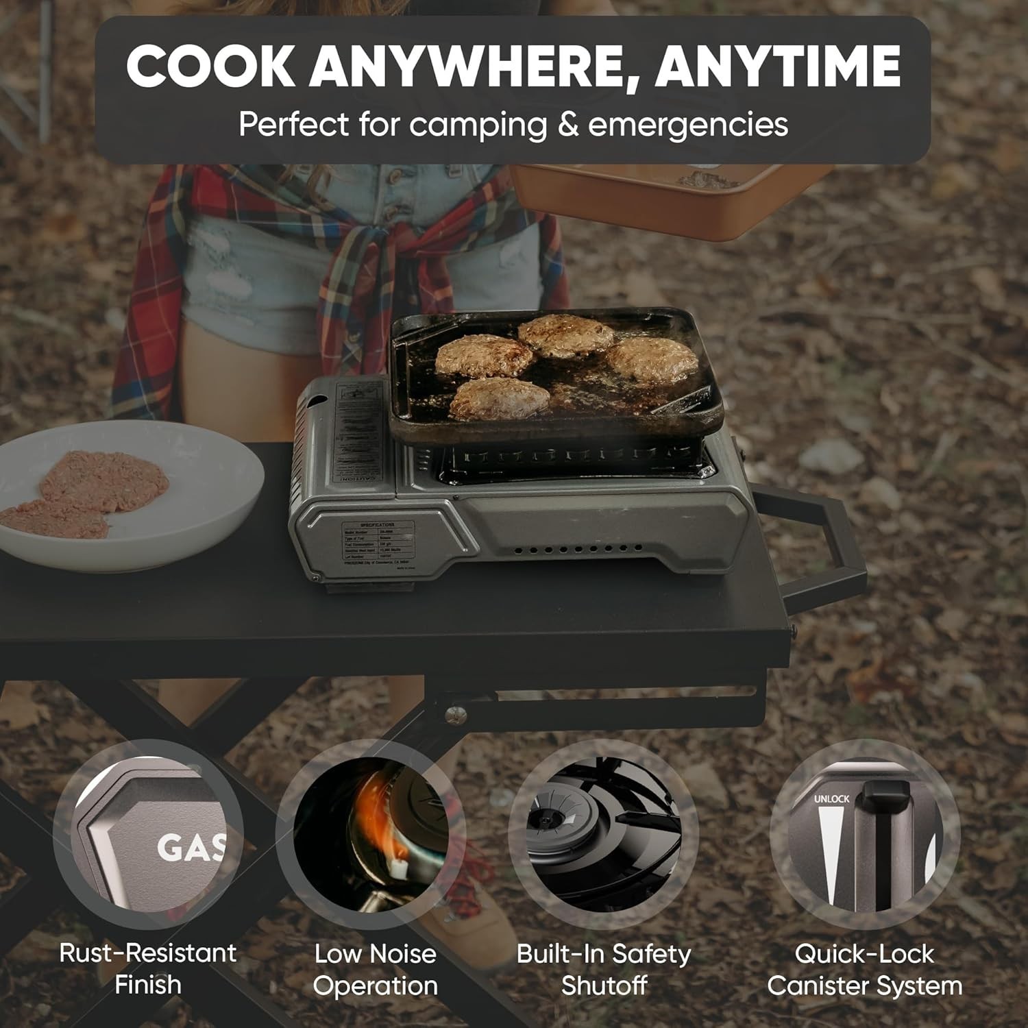 High Output Butane Stove 15000 BTU with Precise Heat Control for Outdoor Cooking