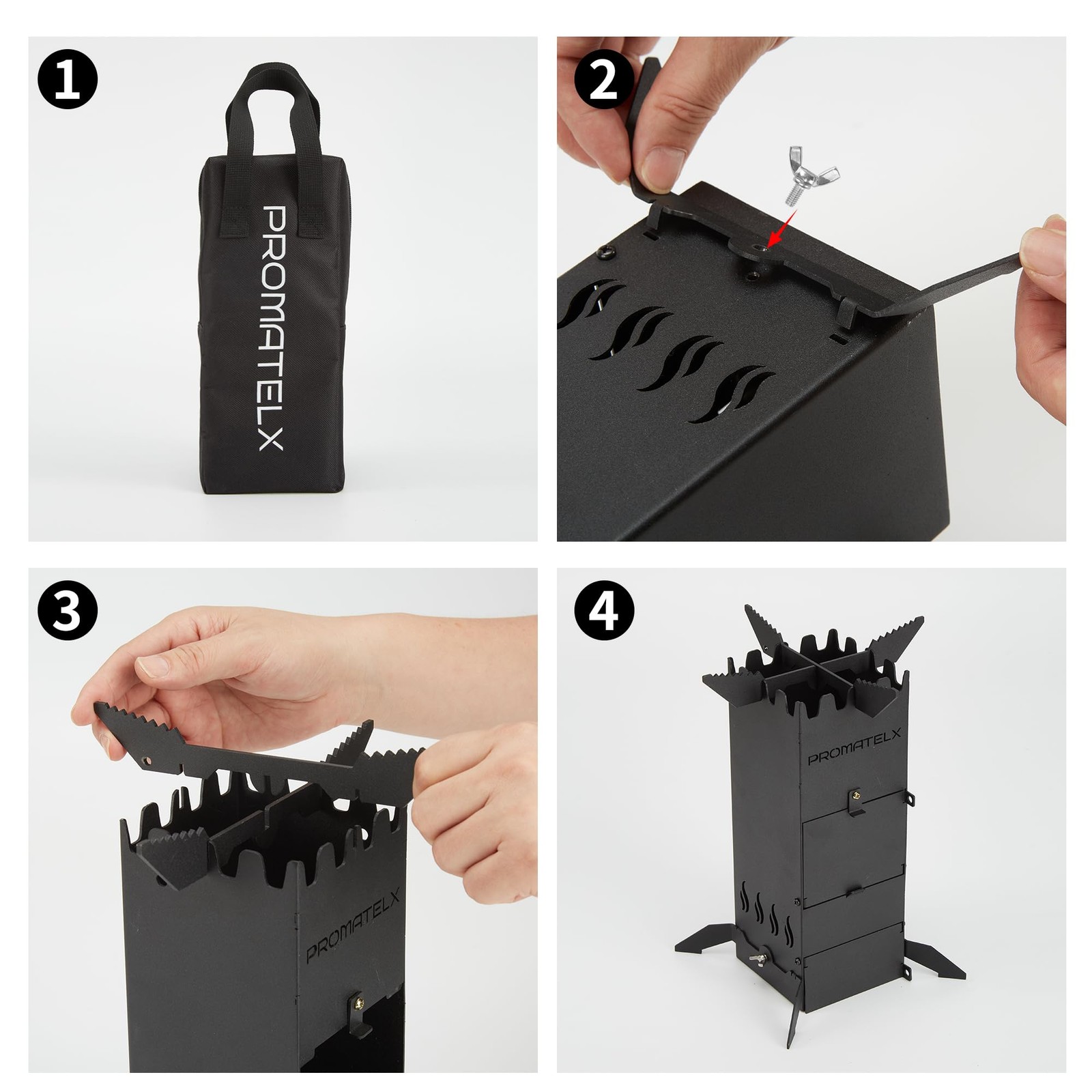 PROMATELX Portable Rocket Stove, Wood-Burning Stove & Small, Black