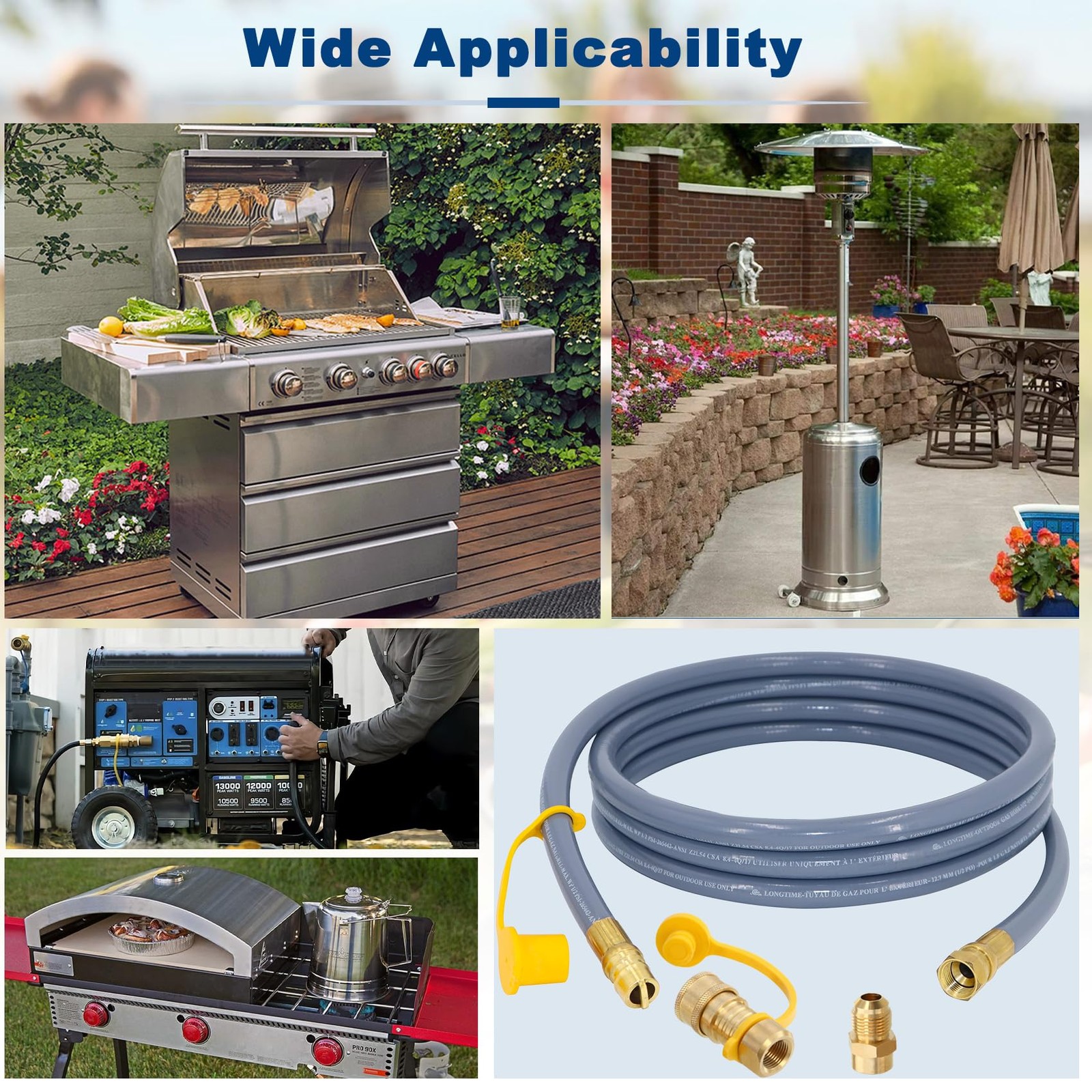 12 Feet 1/2 Inch ID Natural Gas Hose with Quick Disconnect for 12FT, Gray