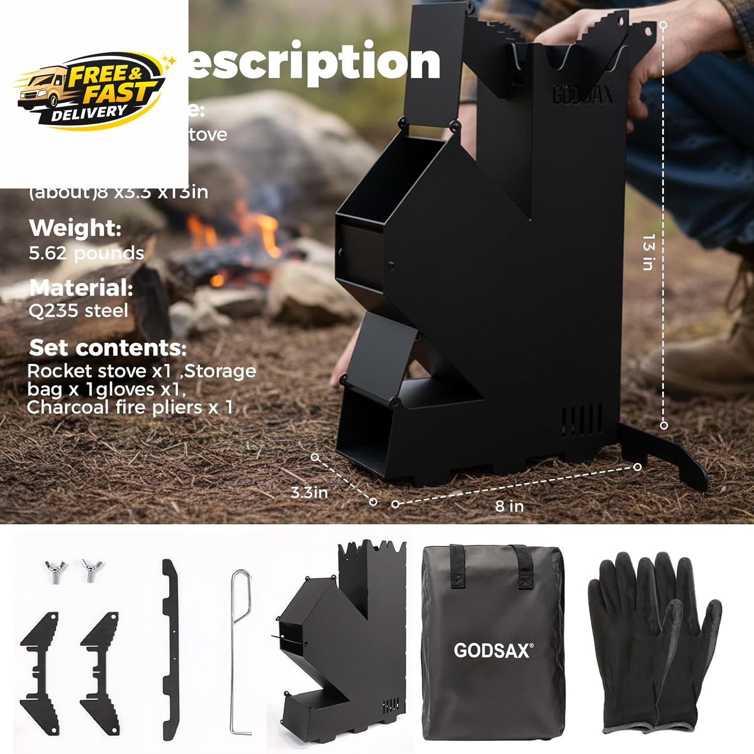 Rocket Stove for Cooking Portable Wood Burning Wood Fire Camping Backyard Cookin