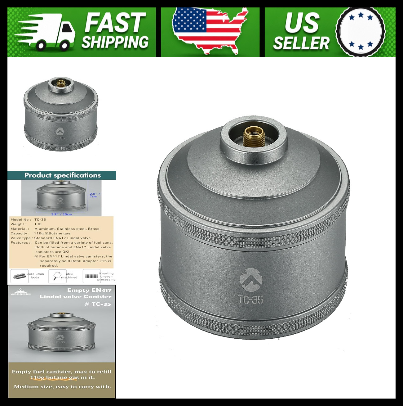 Campingmoon Refillable Gas Fuel Cylinder for Backpacking Camping Stove 110g