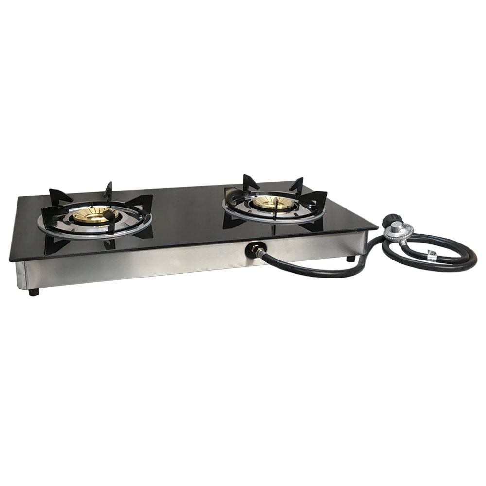 Portable 28″ Glass Top Propane Double Stove Dual Gas 2 Burner 20,000 BTU/h