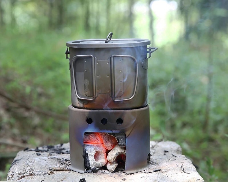 Titanium Cookware Set Portable Wood Stove Outdoor Stove Cooking Picnic Camping