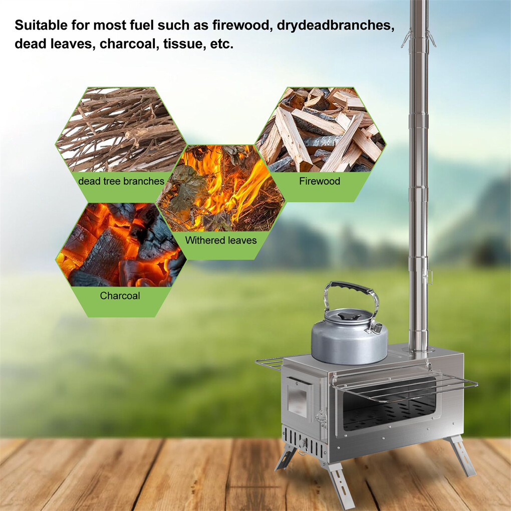 Stainless Steel Camp Tent Stove Log Wood Burning Stove for Outdoor Tent Shelters