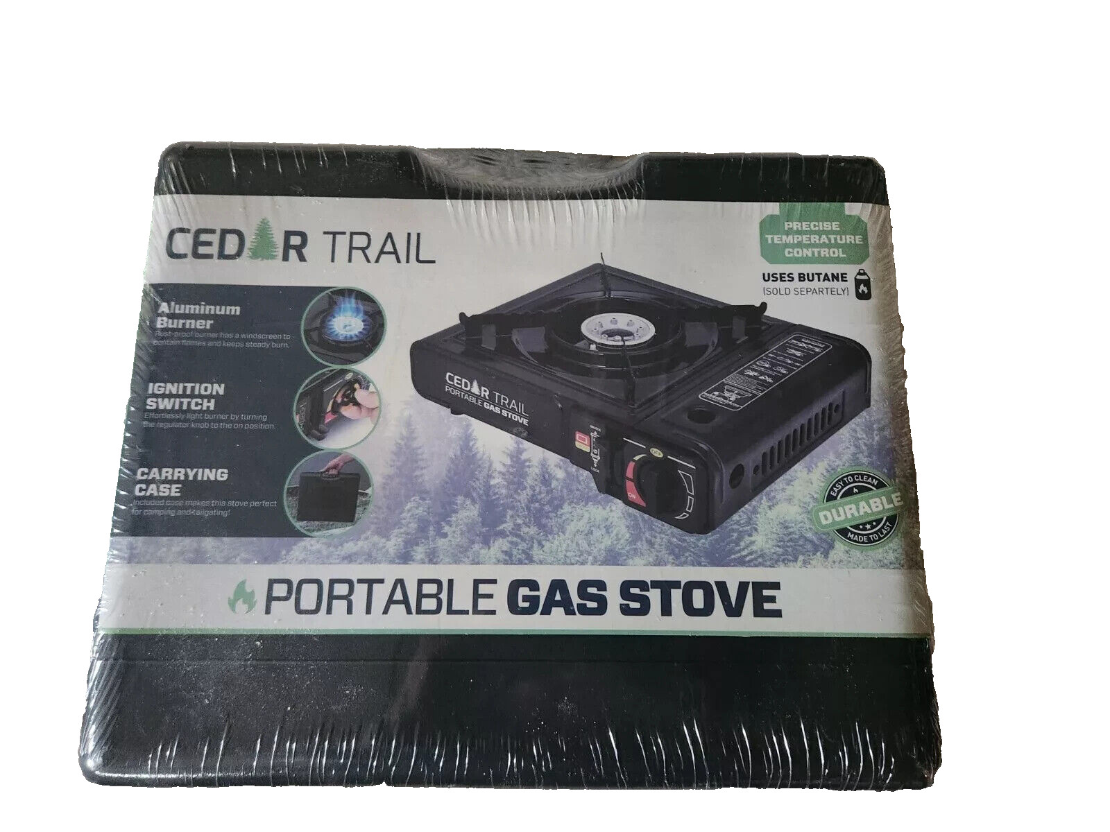 Cedar Trail Portable Butane Gas Stove w/Carry Case Ignition Switch, Temp Control