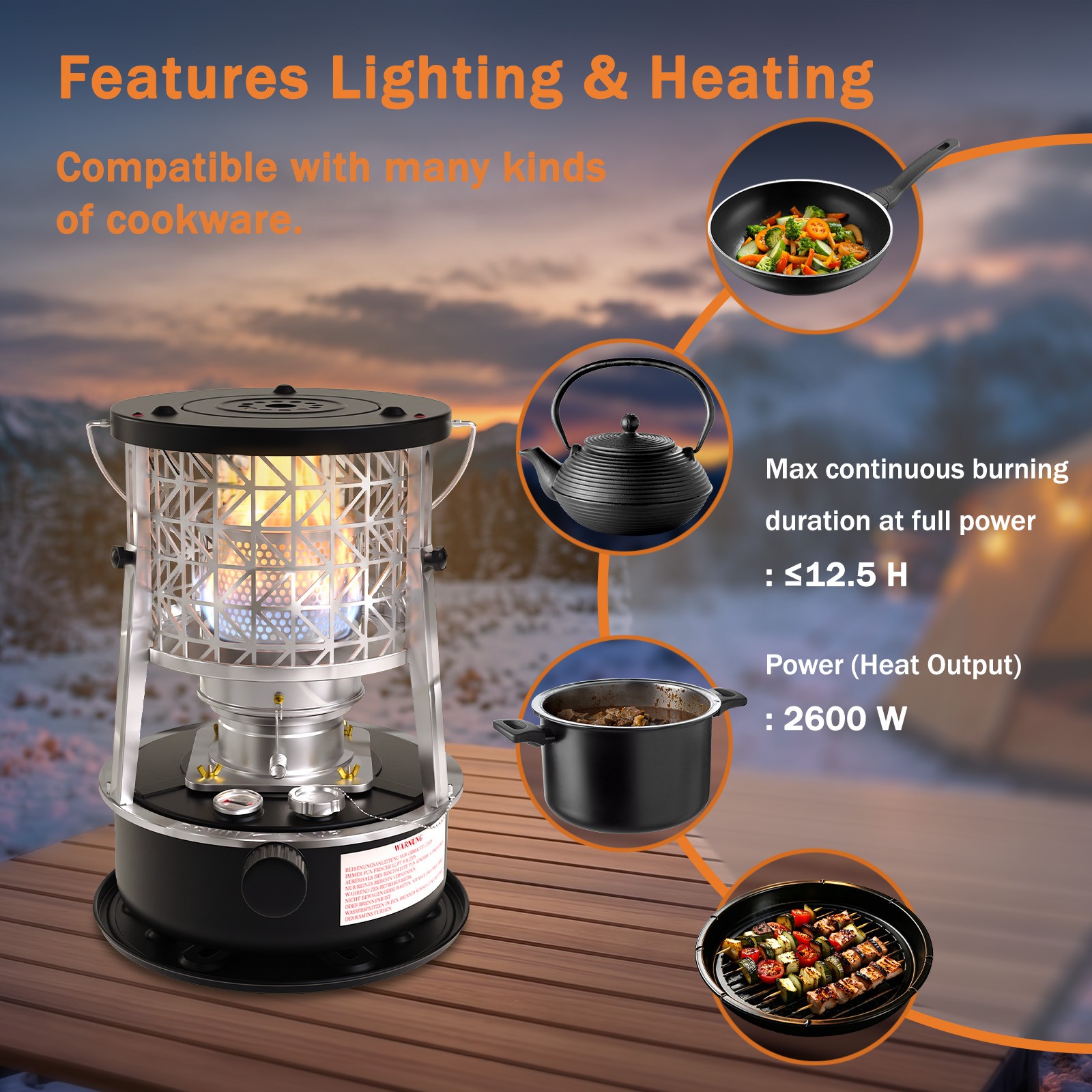 2600W Portable Oil-fired Petroleum Heater Stoves Camping for Indoor Outdoor – 5L