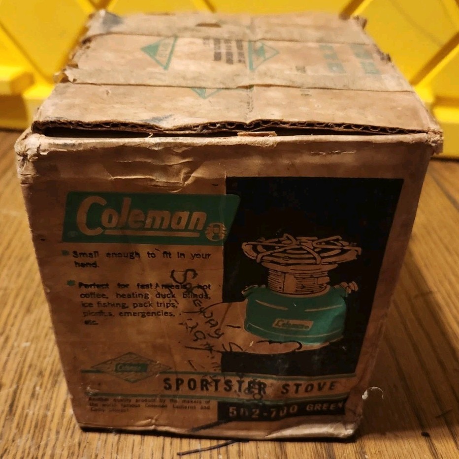 Vintage Coleman Sportster Camping Stove 502-700 One Burner Green In Original Box