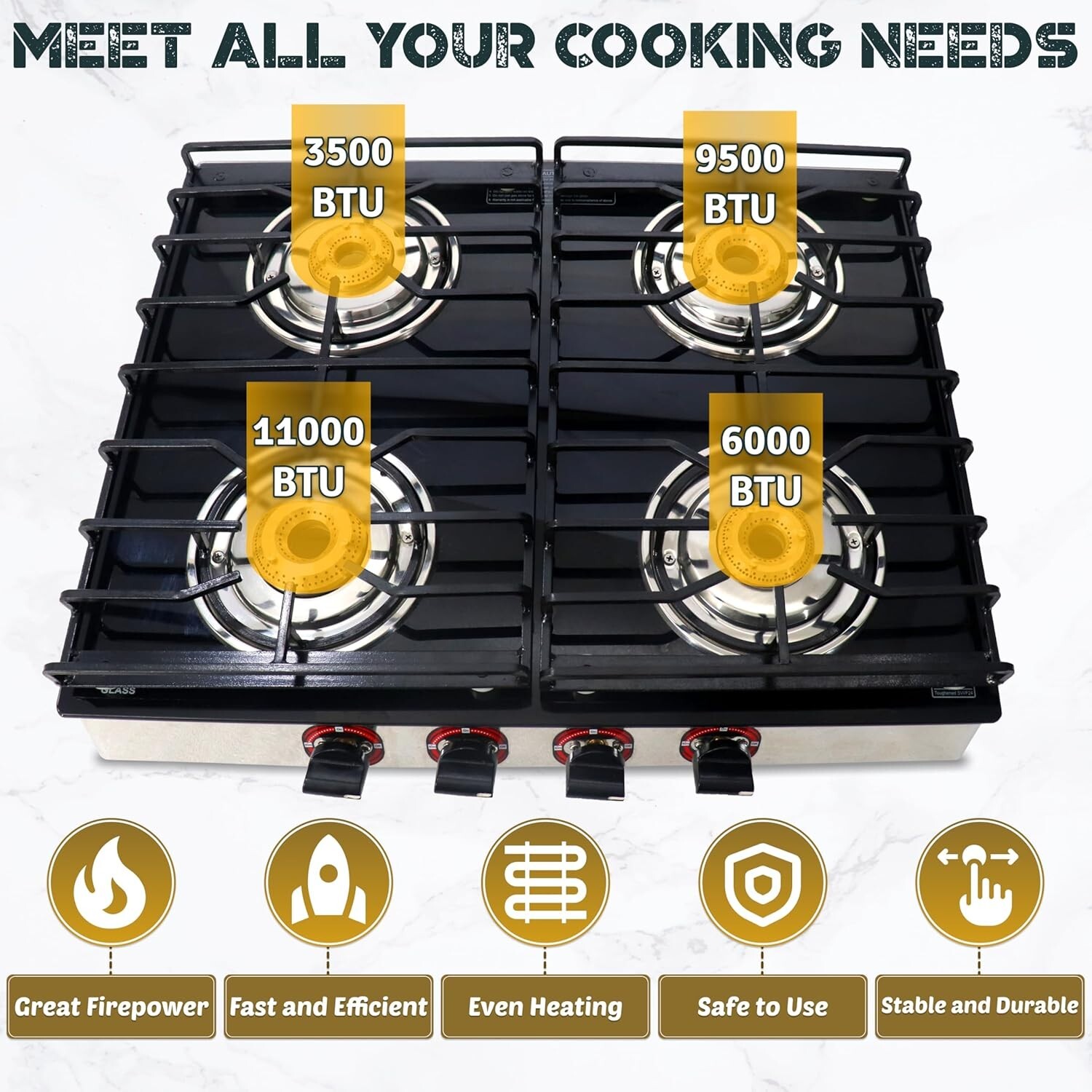 Gas Stove Top -25″ – 4 Burner With Hose & Regulator to Connect propane cooktop