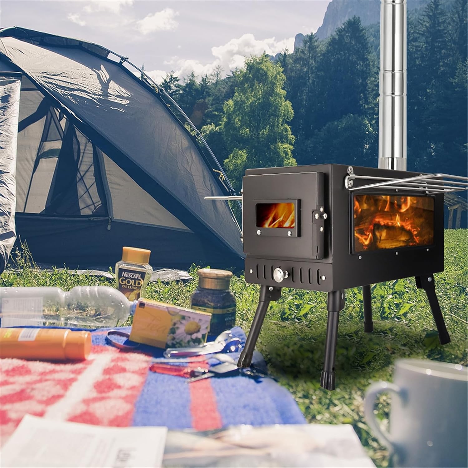 Outdoor Tent Stove Portable Camping Stove With Chimney Pipe for Outdoor Cooking