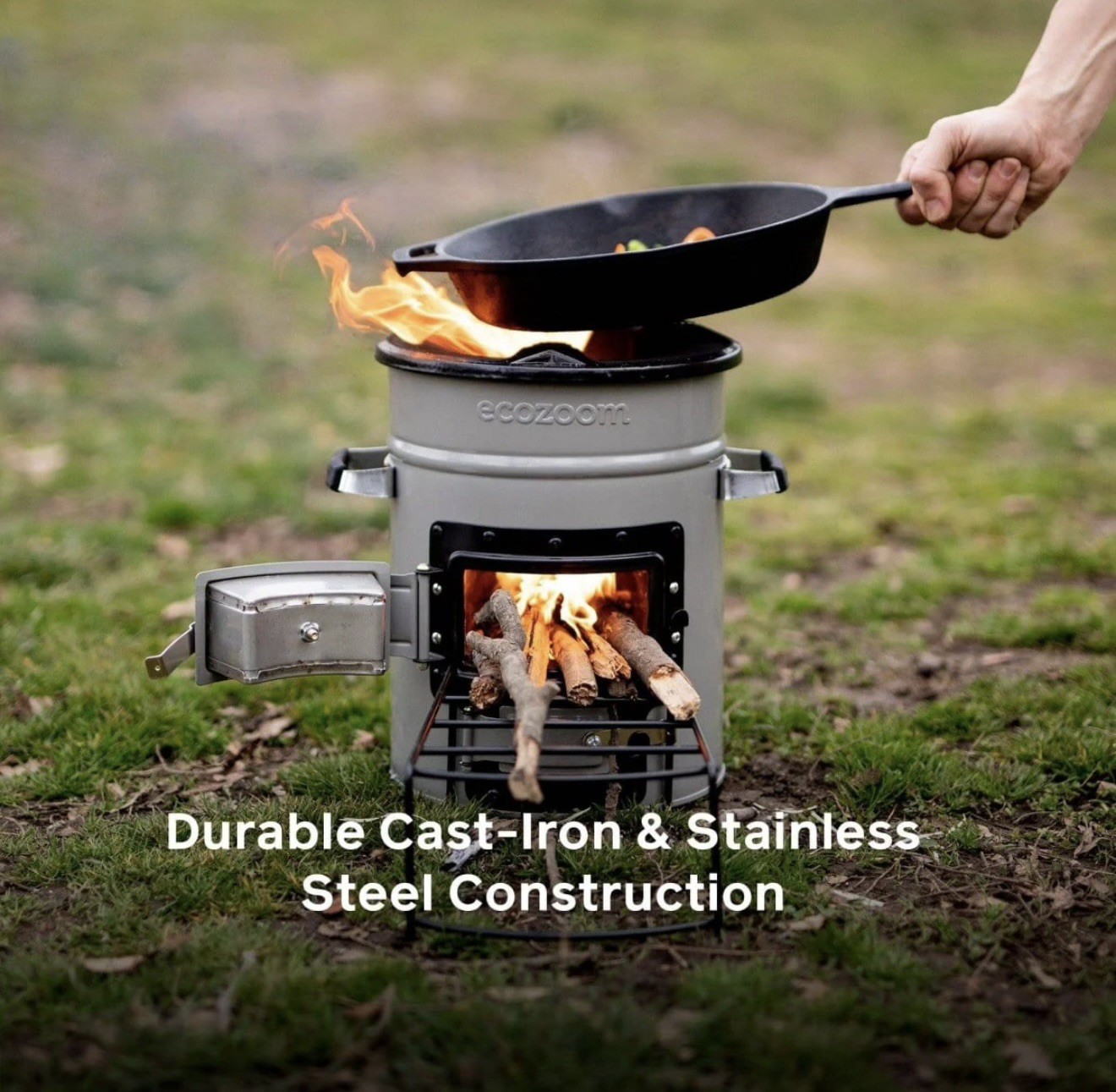 EcoZoom Zoom Versa Portable Outdoor 1-Burner Wood/Charcoal Stove, Gray
