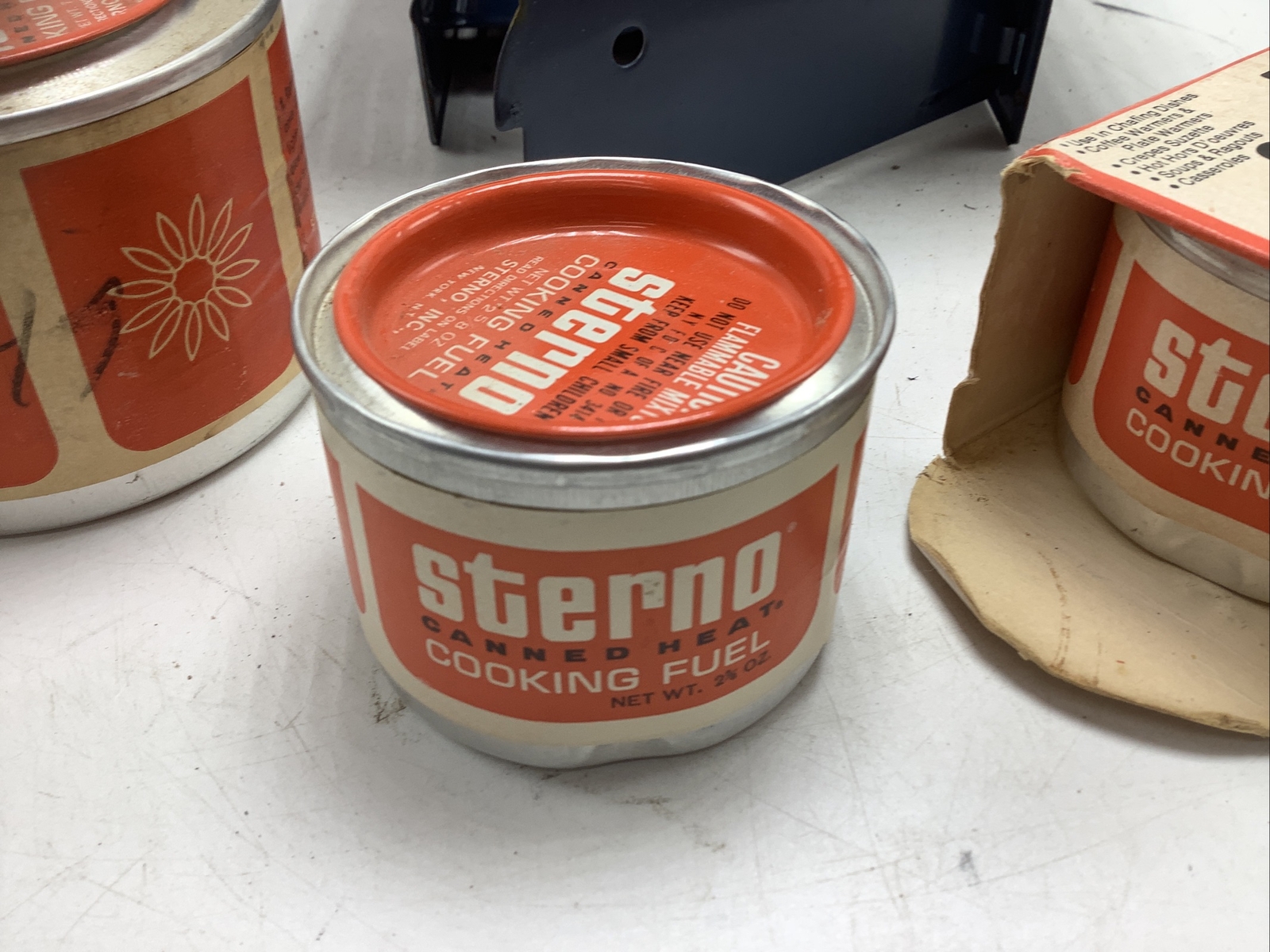 Bundle Vintage Sterno Folding Cook Stove No. 33 w/ Box and 4 cans cooking fuel