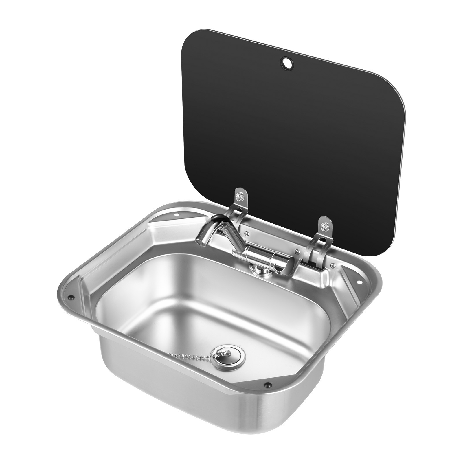 Stainless Steel RV Camper Caravan Trailer Sink Hand Wash Basin W/ Lid & Faucet