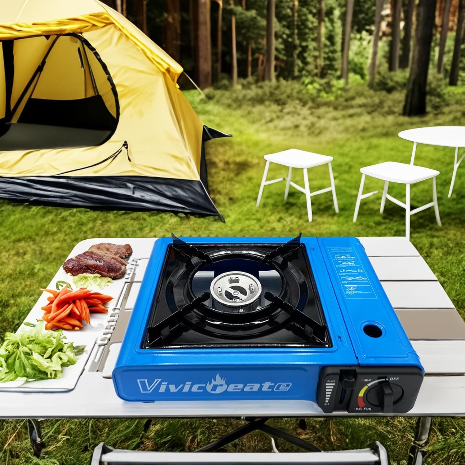 Vivicreate 7000BTU Portable Butane Stove Auto Ignition Camping Gas Stove Blue