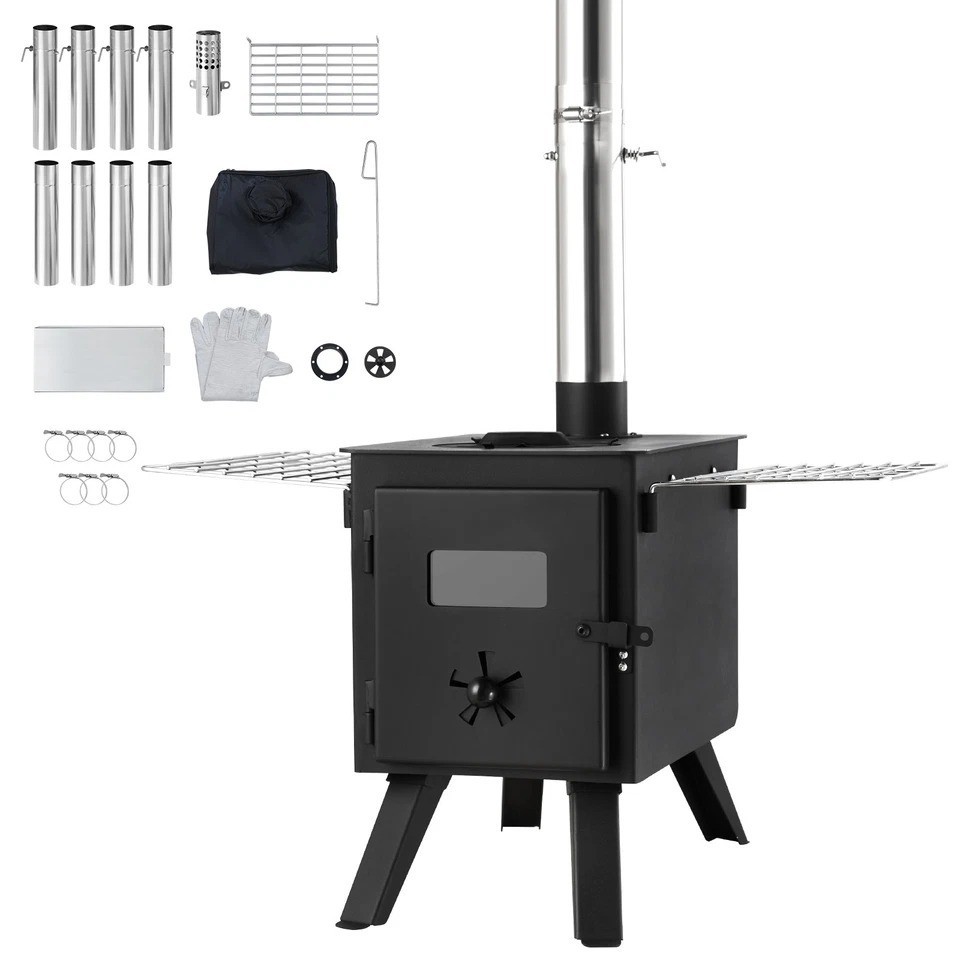 Outdoor 86 in Portable Camping Tent Wood Stove Wood Burning BBQ Stove