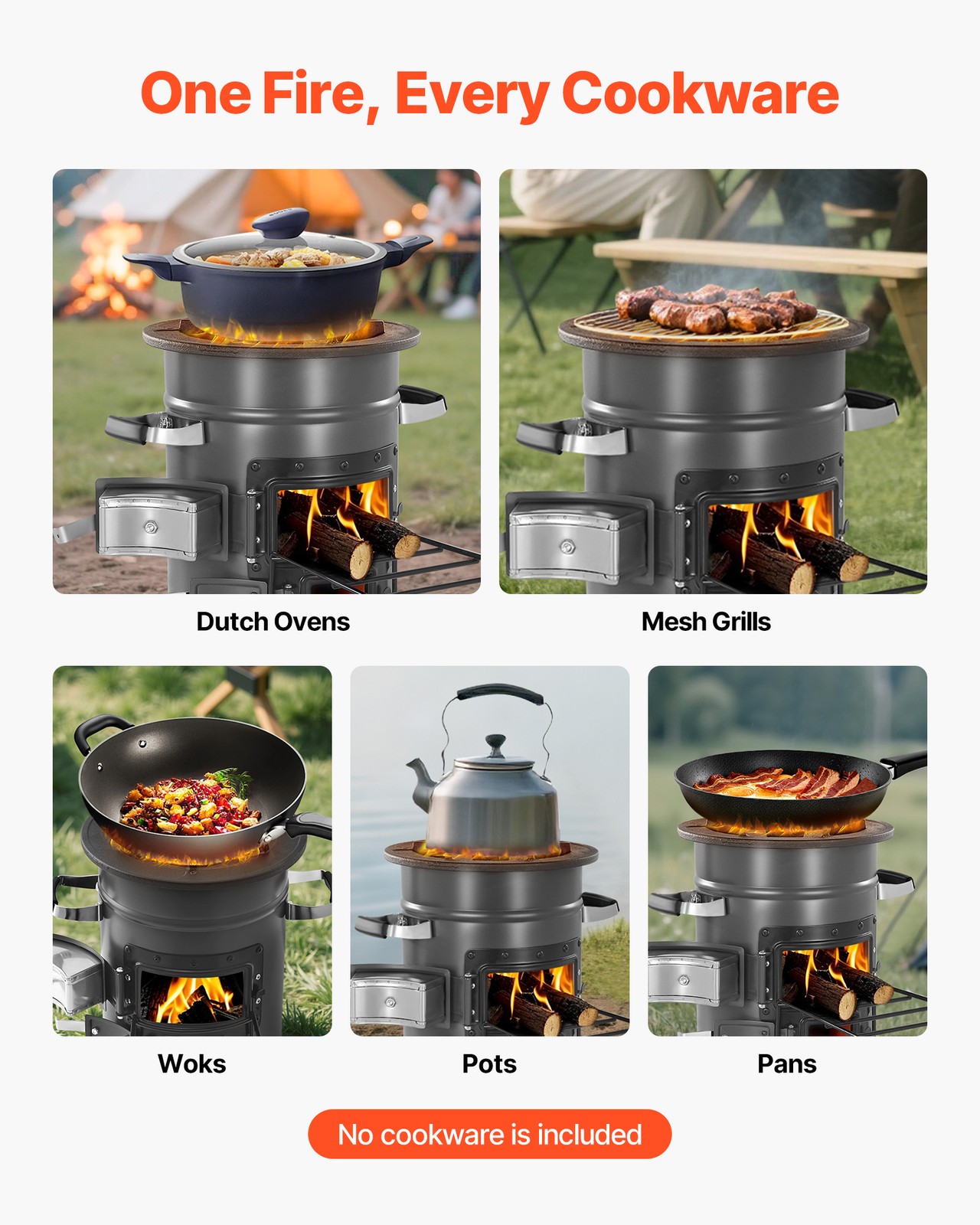 VEVOR Camping Rocket Stove Wood Burning Portable Rocket Stove with Double Door