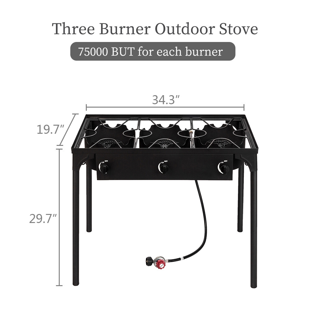 Portable Propane 225,000-BTU 3 Burner Gas Cooker Outdoor Camping Stove Grill