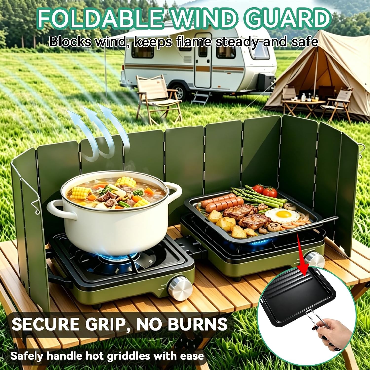 2 Burner Portable Camp Stove 24000 BTU Propane Camping Stove W/ Windshield