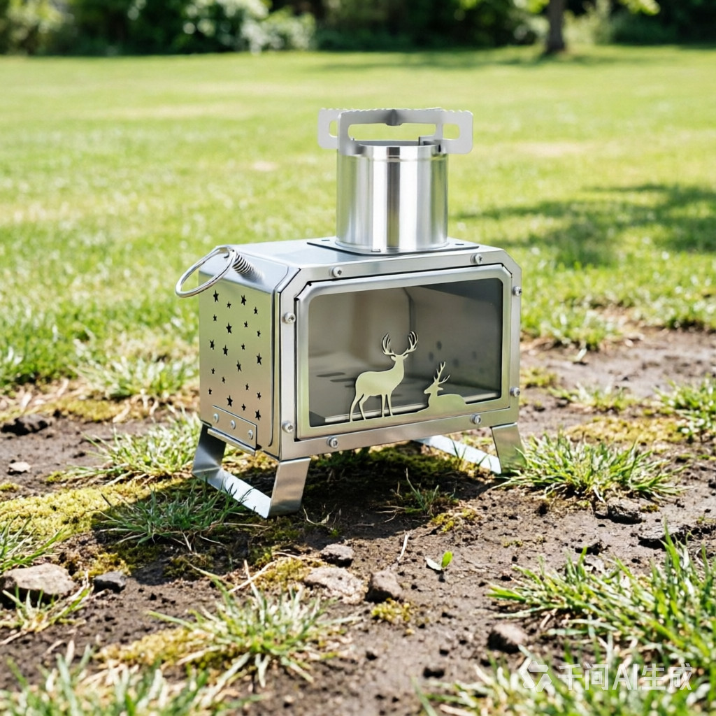 Portable Deer Pattern Wood Burning Stove Stainless Steel Camping Firewood Stove