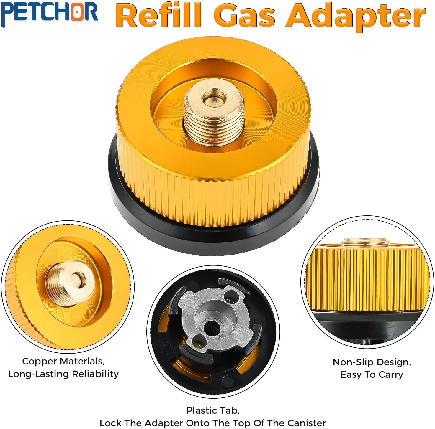 3PCS Camping Stove Gas Refill Adapter Set, Propane Isobutane Butane Valve Conver
