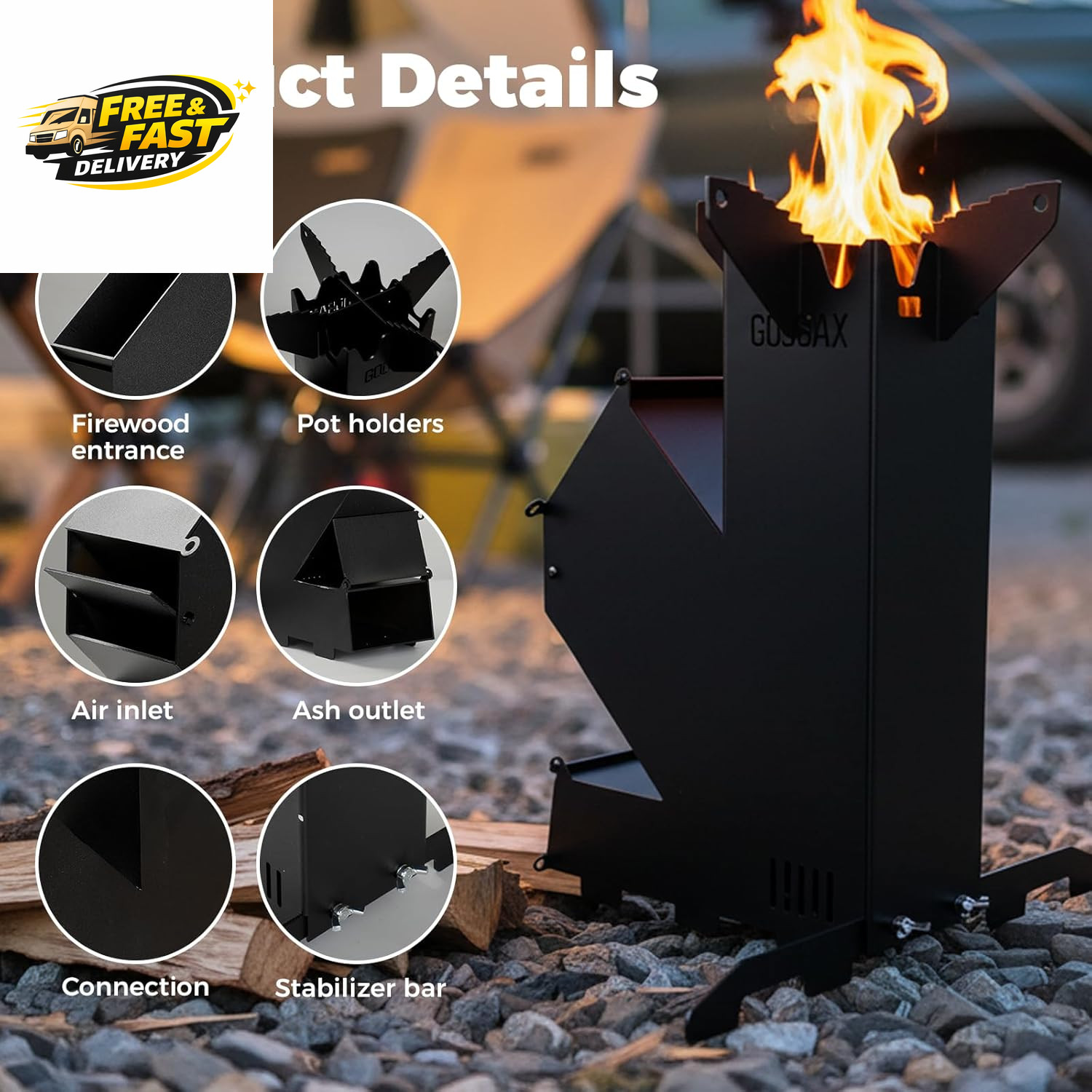 Rocket Stove for Cooking Portable Wood Burning Wood Fire Camping Backyard Cookin