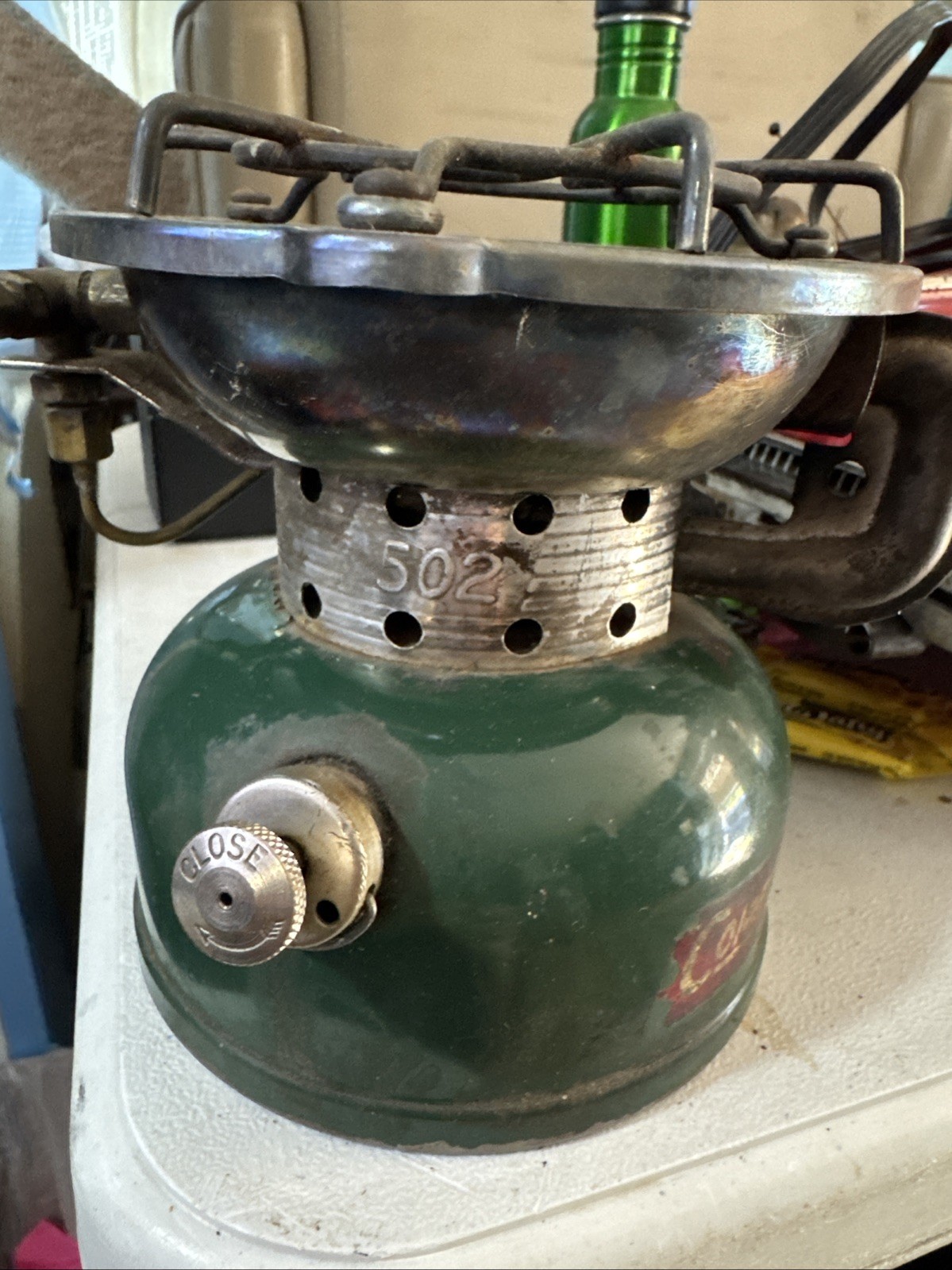 Vintage Coleman 502 Green Single Burner Camp Stove Works 5/64 With Base No Lid