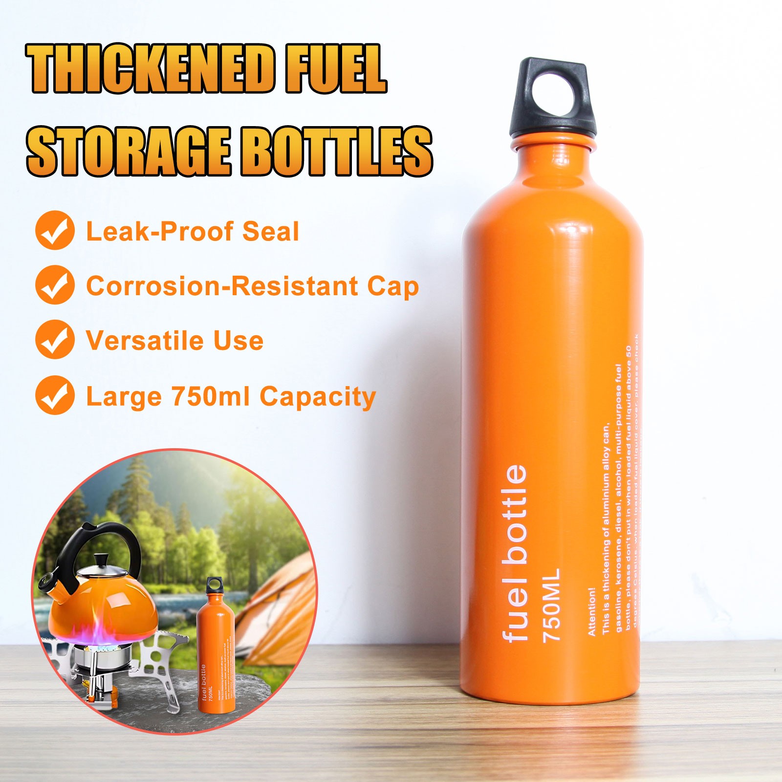 Outdoor Fuel Bottle Petrol Liquid Oil Bottle Kerosene Bottle 750ML Capacity New