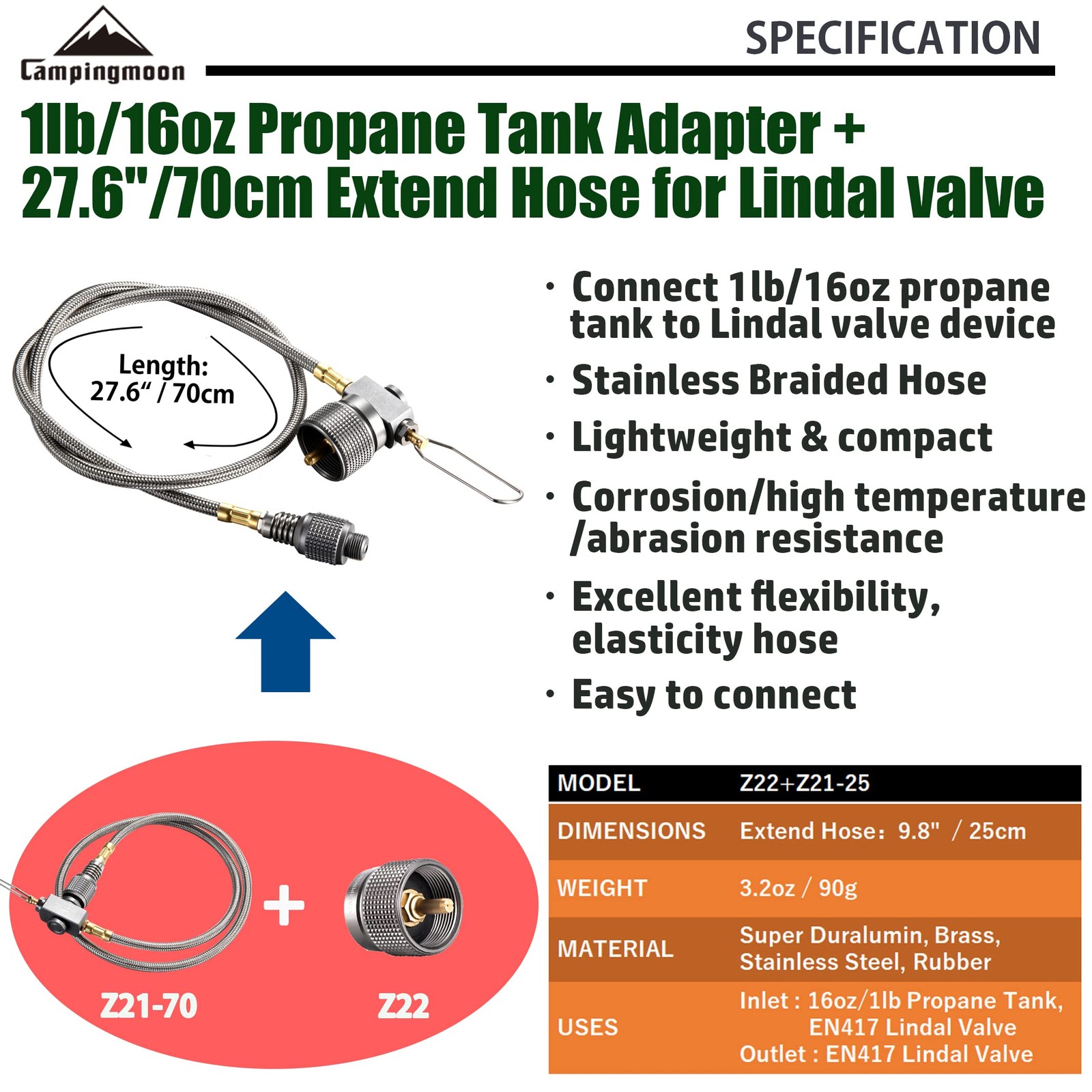 CAMPINGMOON Propane to Butane Camping Stove Small, 27.6″ Length (Z22/Z21-70)