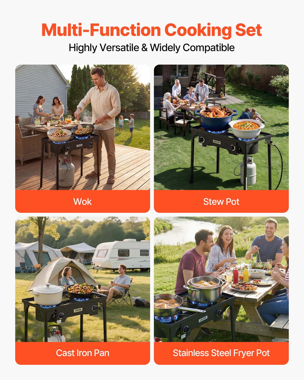 VEVOR 2 Burner Propane Gas Stove 150000 BTU Outdoor Camping Cooker with Shield