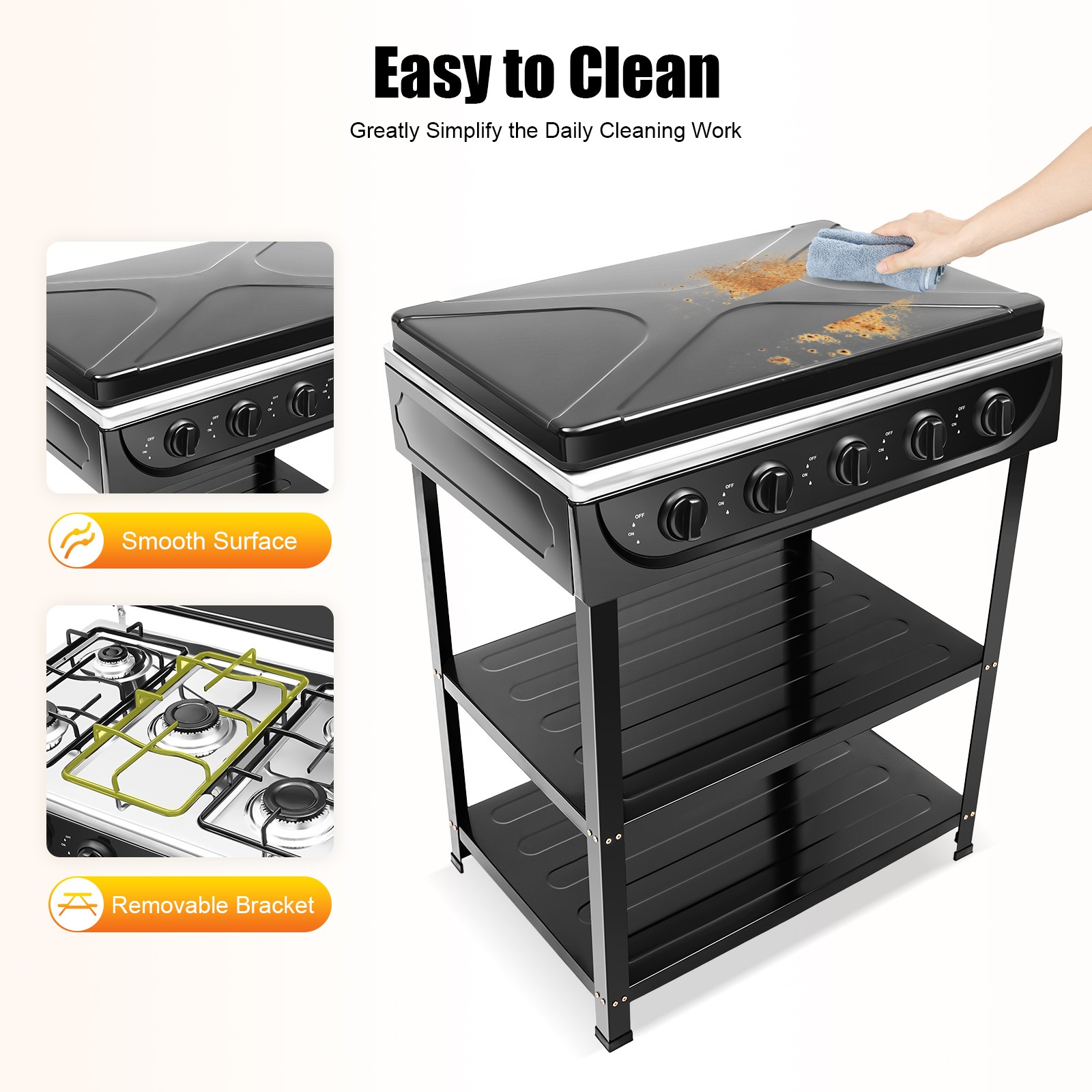 Outdoor Cooking Natural Gas Stove 5-Burners W/ Storage Rack For Camping/Kitchen