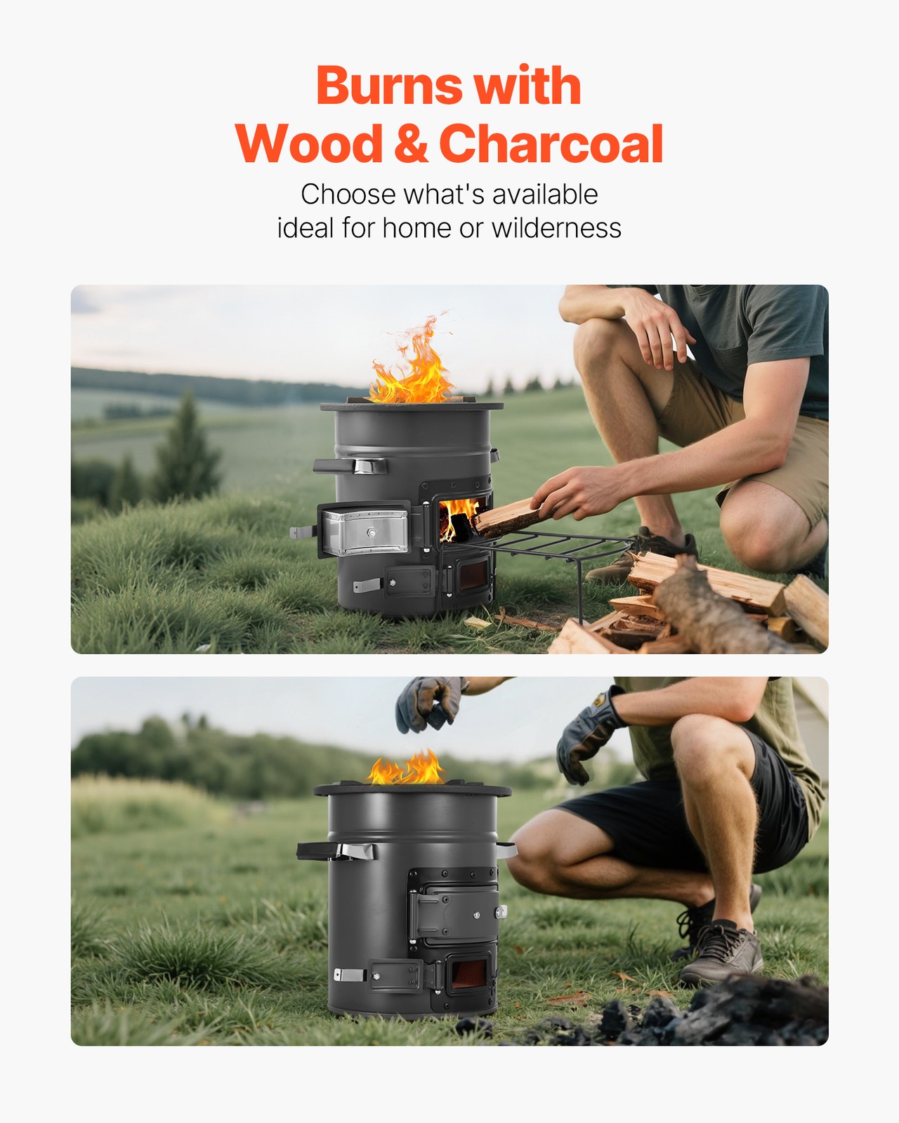 VEVOR Camping Rocket Stove Wood Burning Portable Rocket Stove with Double Door