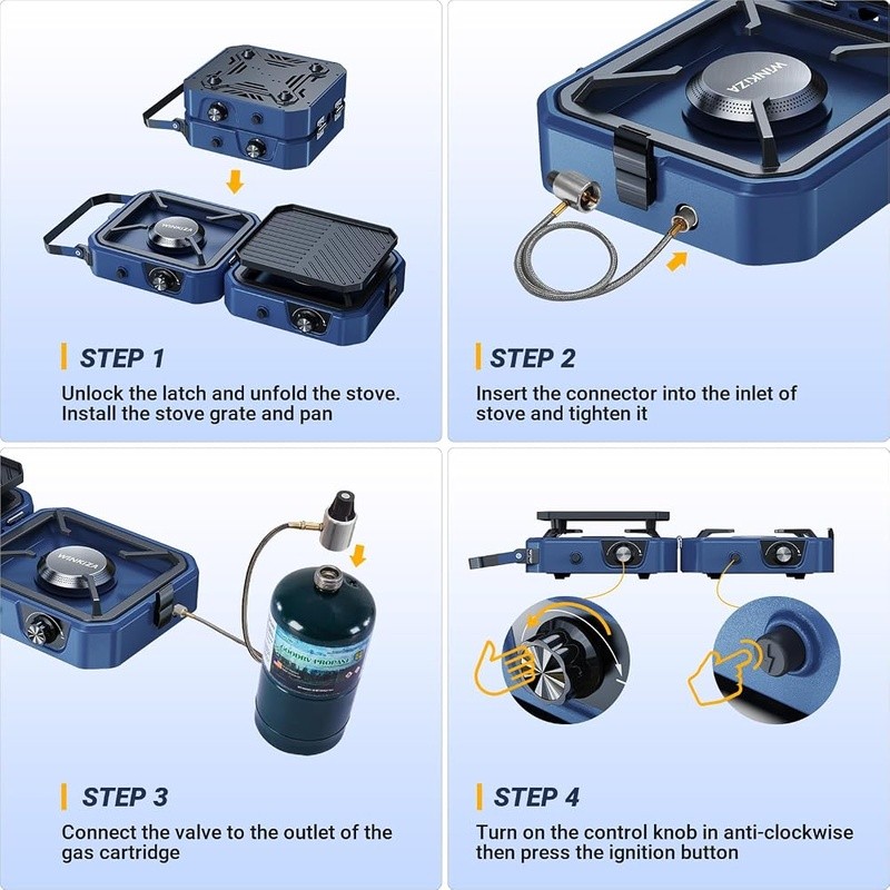 Durable Stainless Steel Camp Stove Gas Powered Outdoor Cooking Dual Burner New