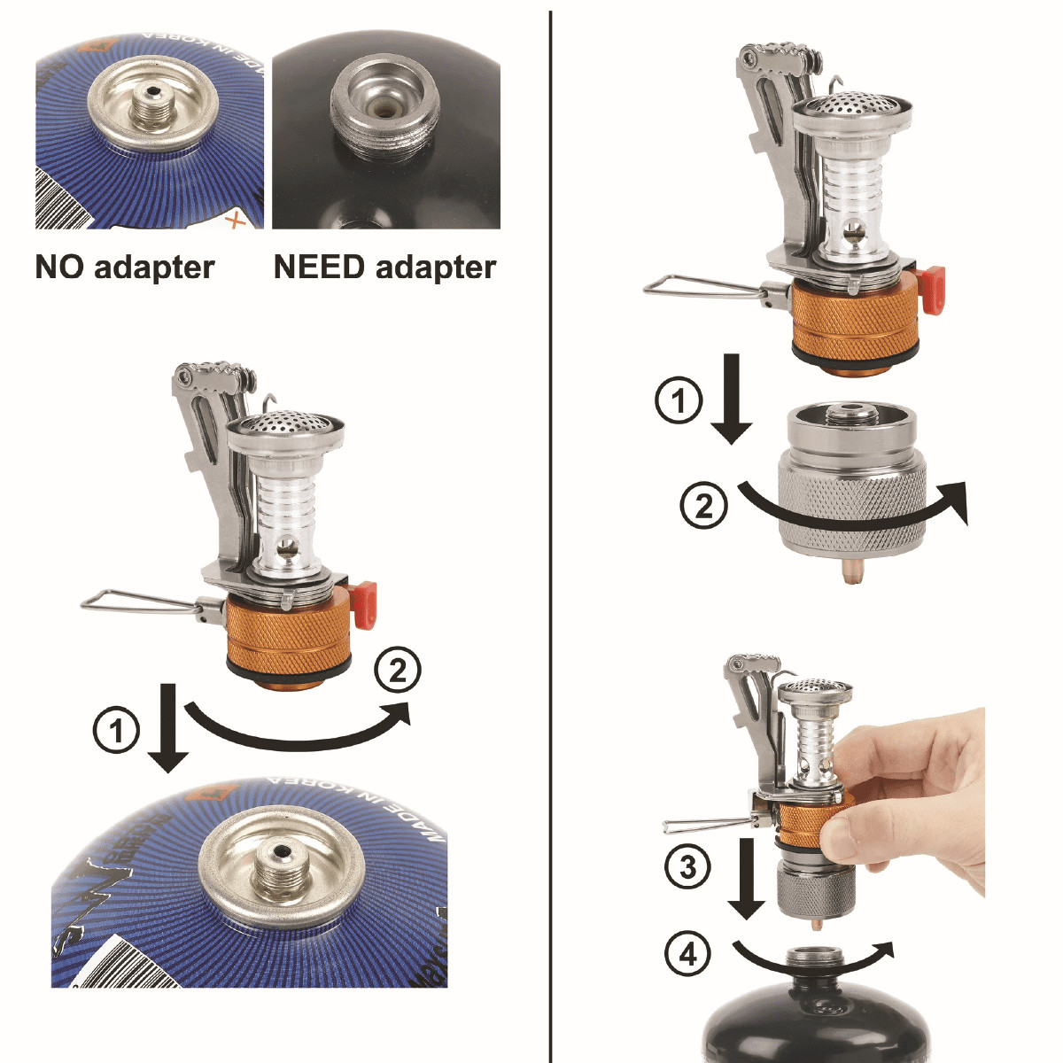Ozark Trail 4 Piece Portable Camping Stove Adapter and Stand Set, Propane